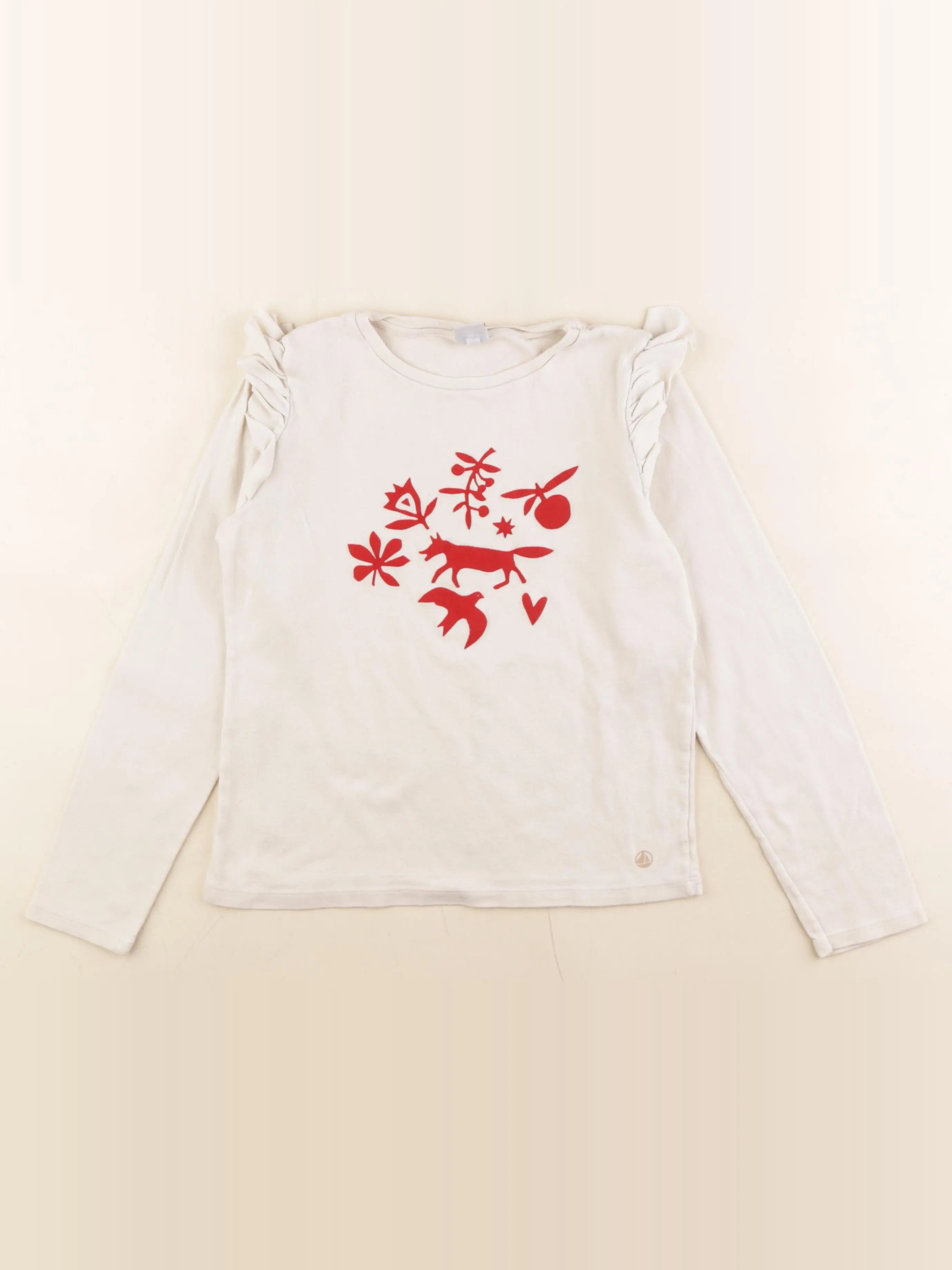 Petit Bateau - tee-shirt blanc, rouge - 10 ans
