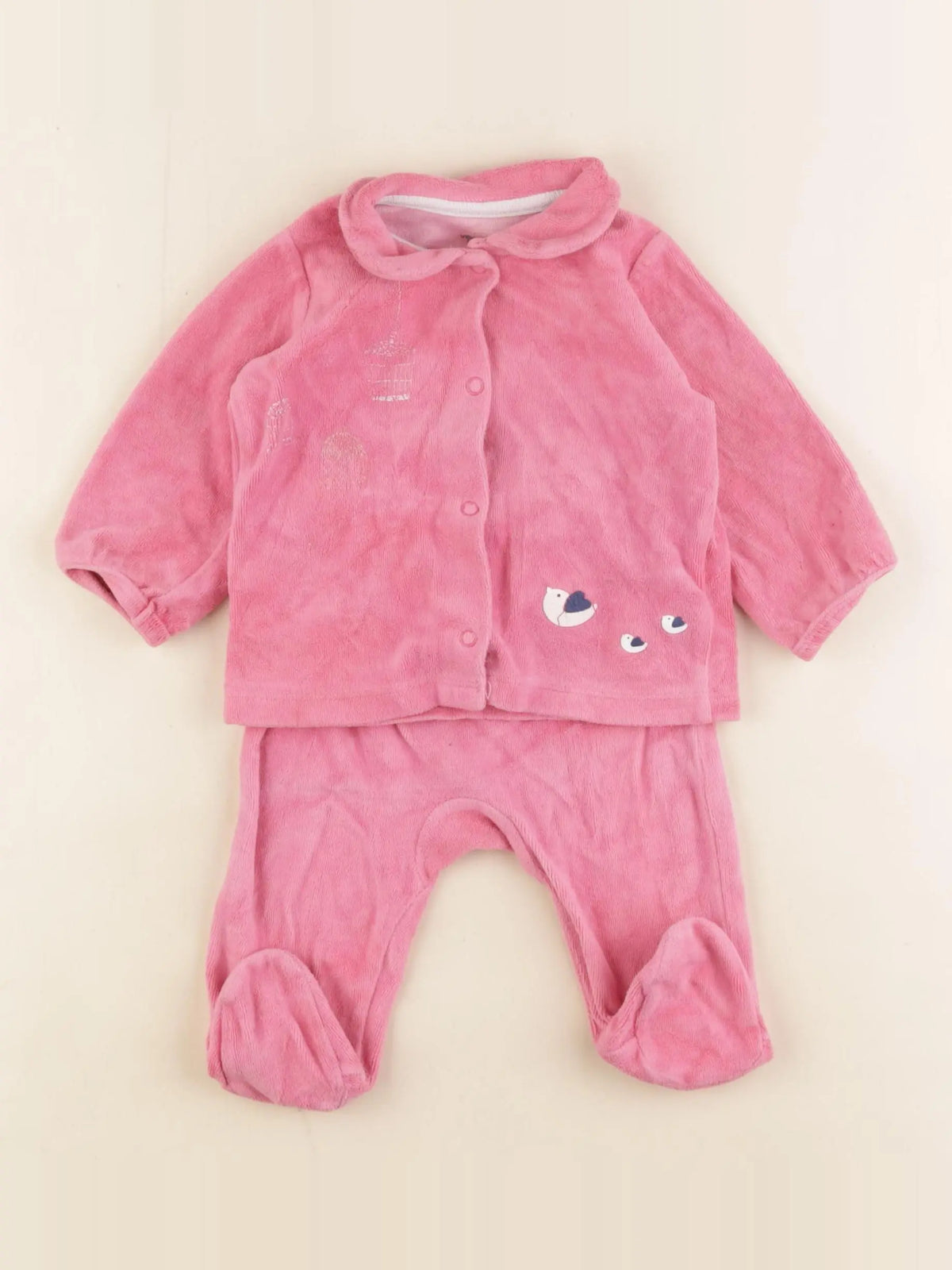 Vertbaudet - pyjama velours rose - 3 mois