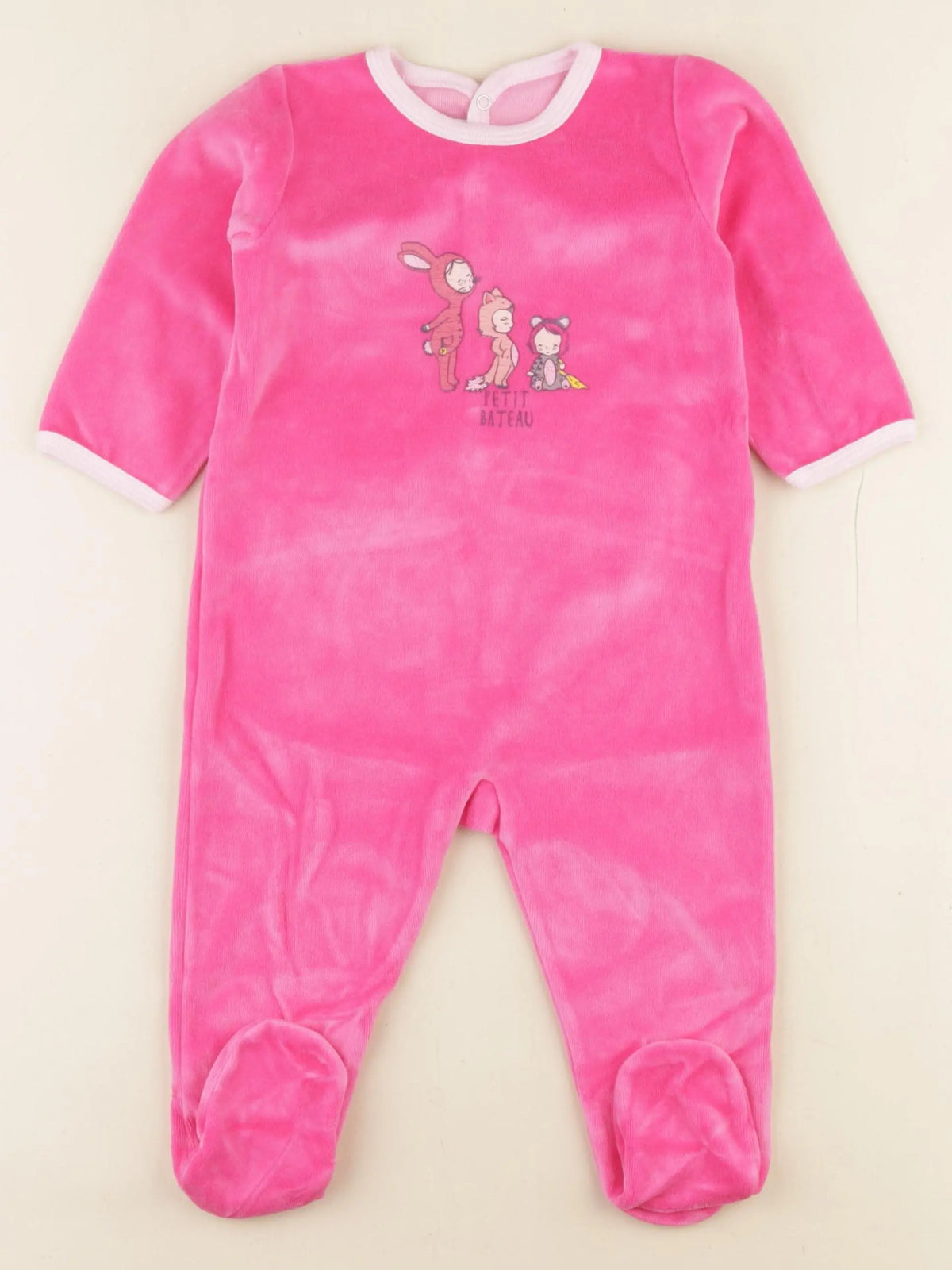 Petit Bateau - pyjama velours rose - 12 mois
