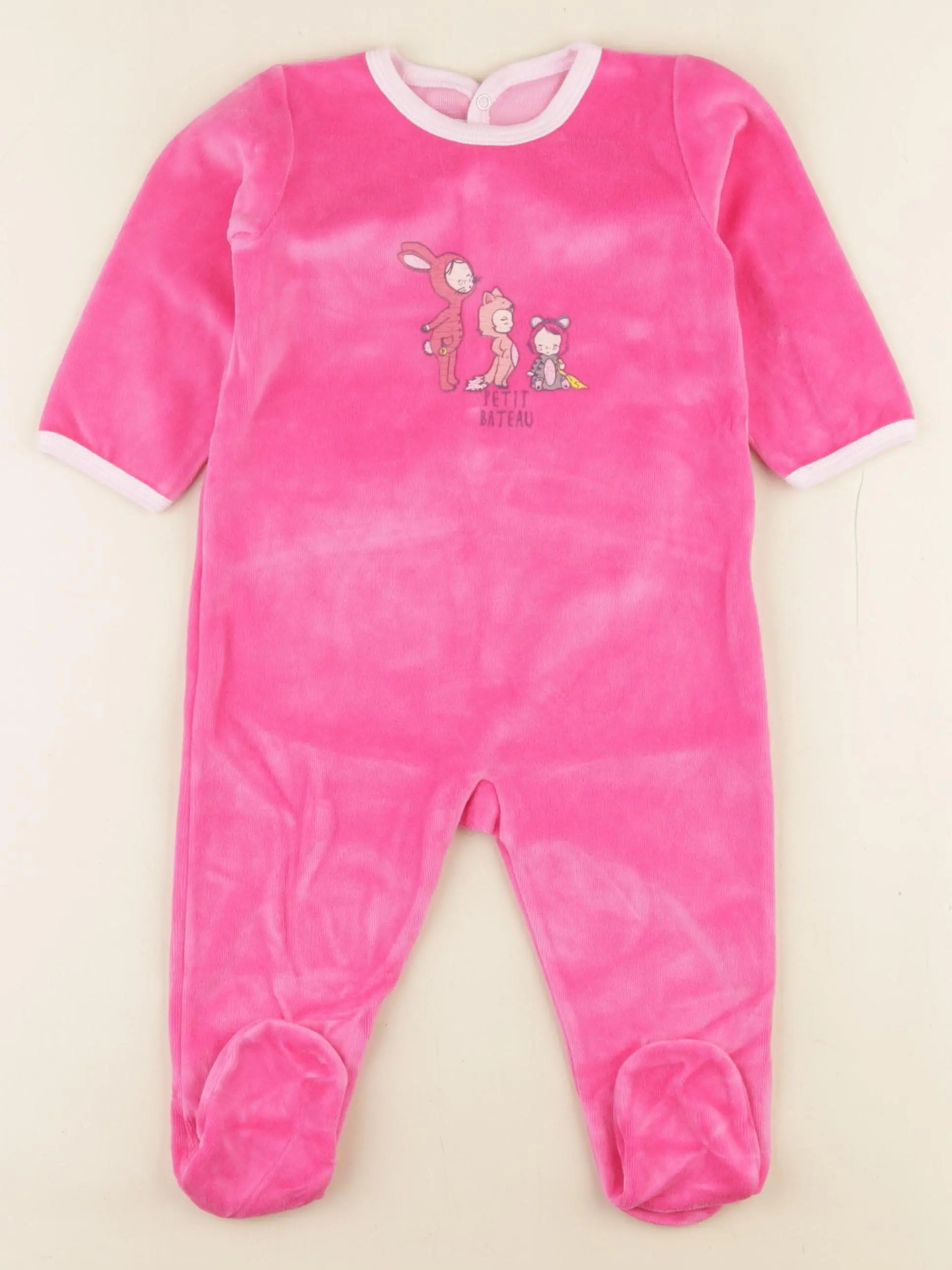 Petit Bateau - pyjama velours rose - 12 mois