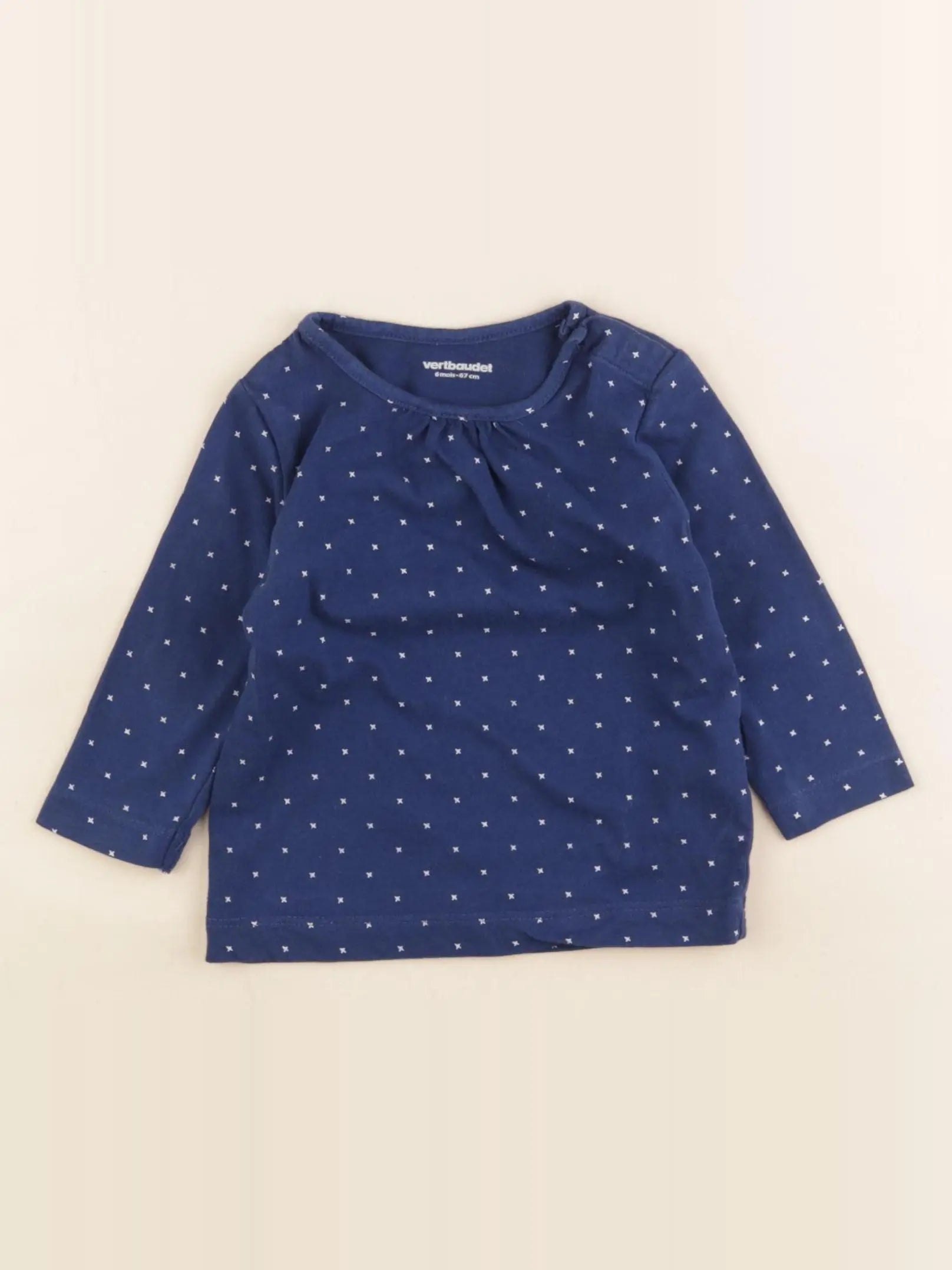 Vertbaudet - tee-shirt bleu, blanc - 6 mois