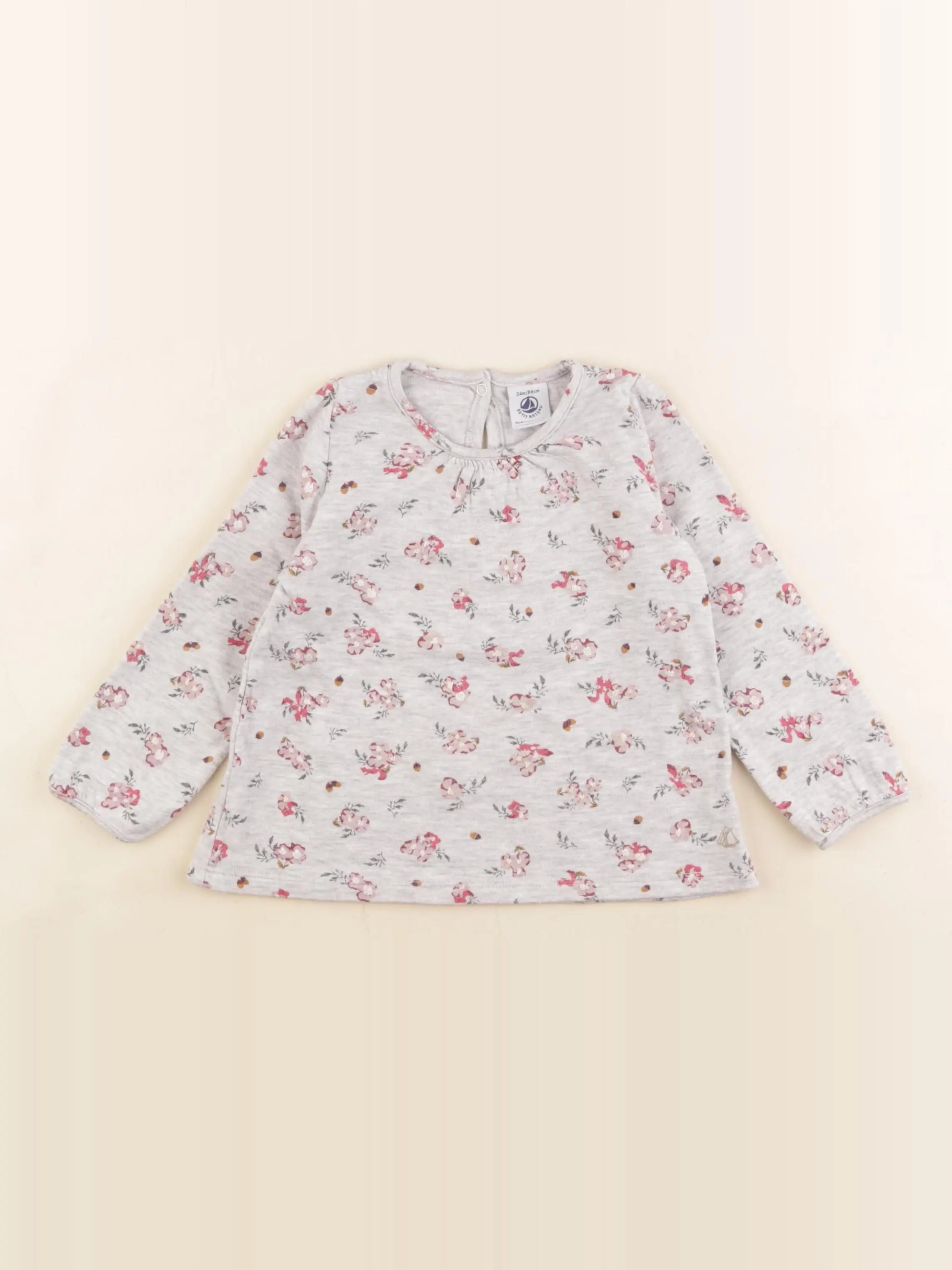 Petit Bateau - tee-shirt gris, rose - 24 mois