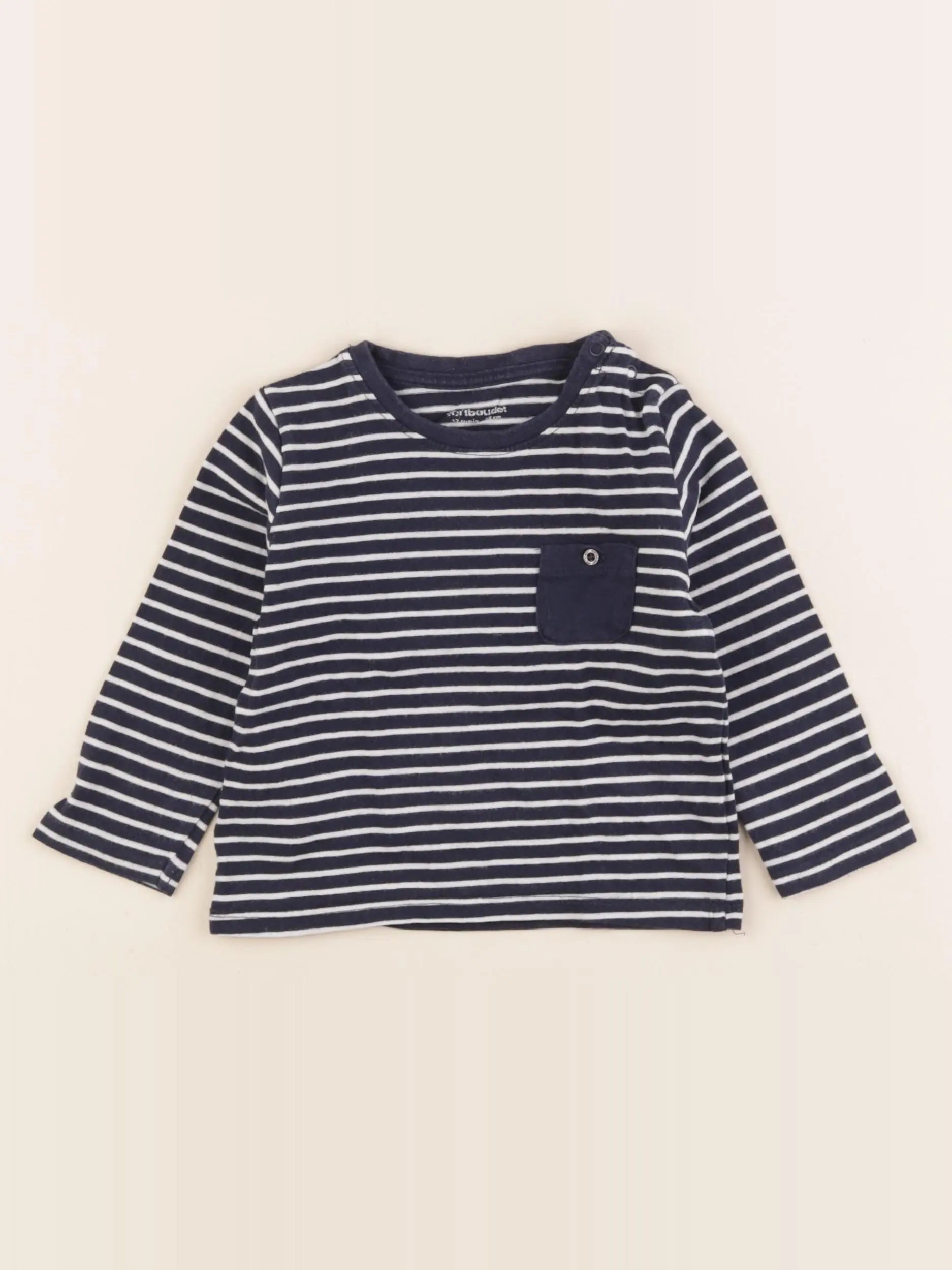 Vertbaudet - tee-shirt bleu, blanc - 12 mois
