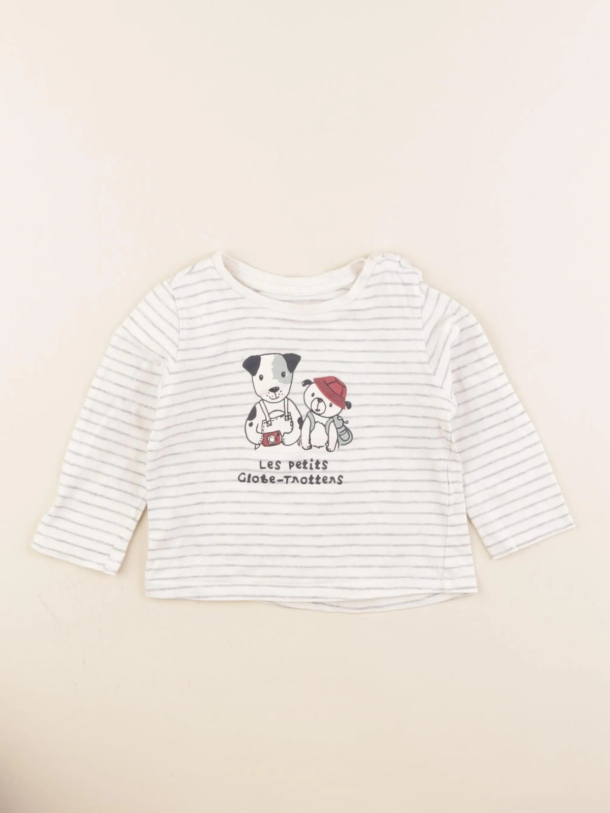 Vertbaudet - tee-shirt beige, gris - 12 mois