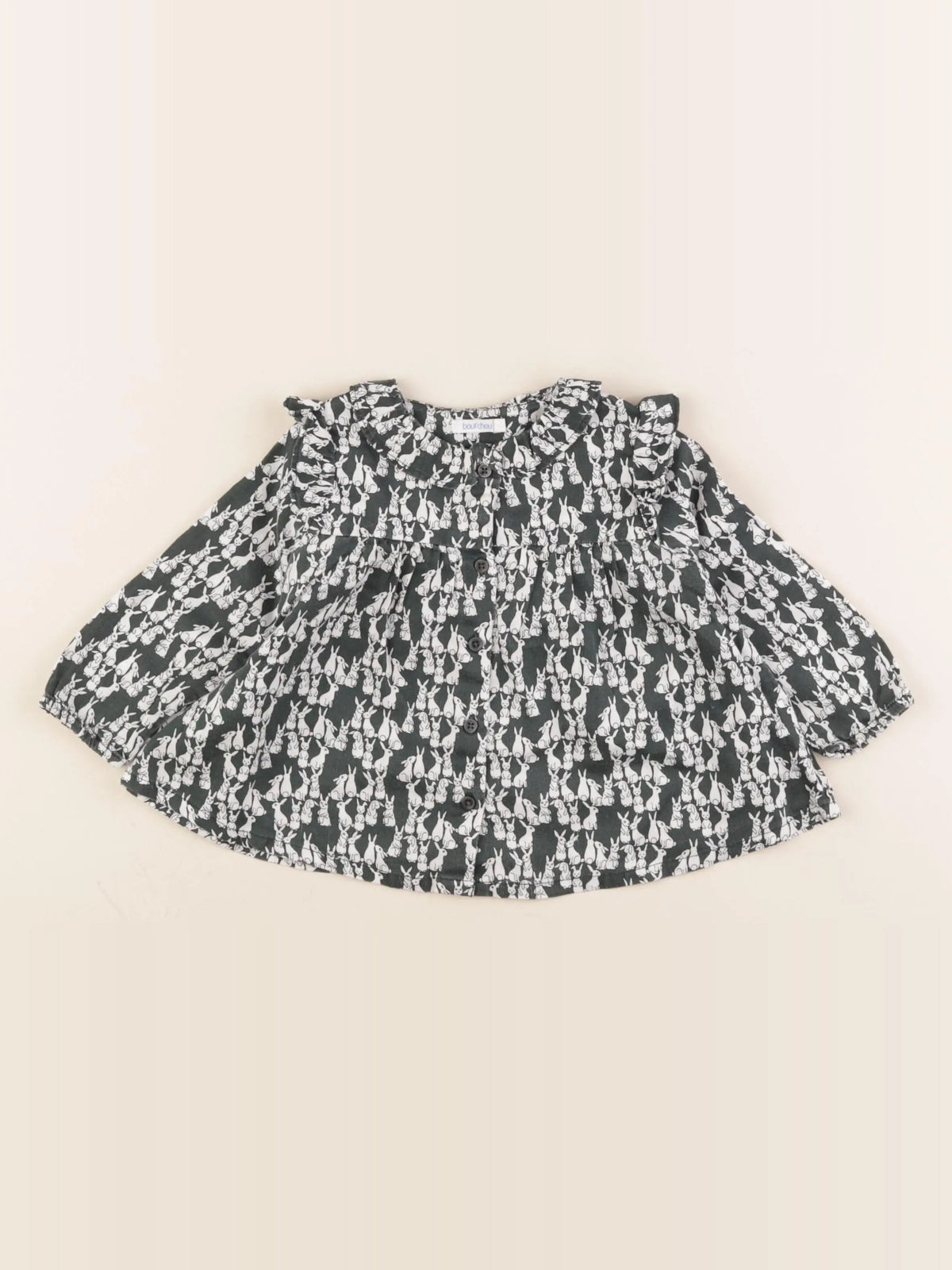 Boutchou - blouse vert, blanc - 12 mois