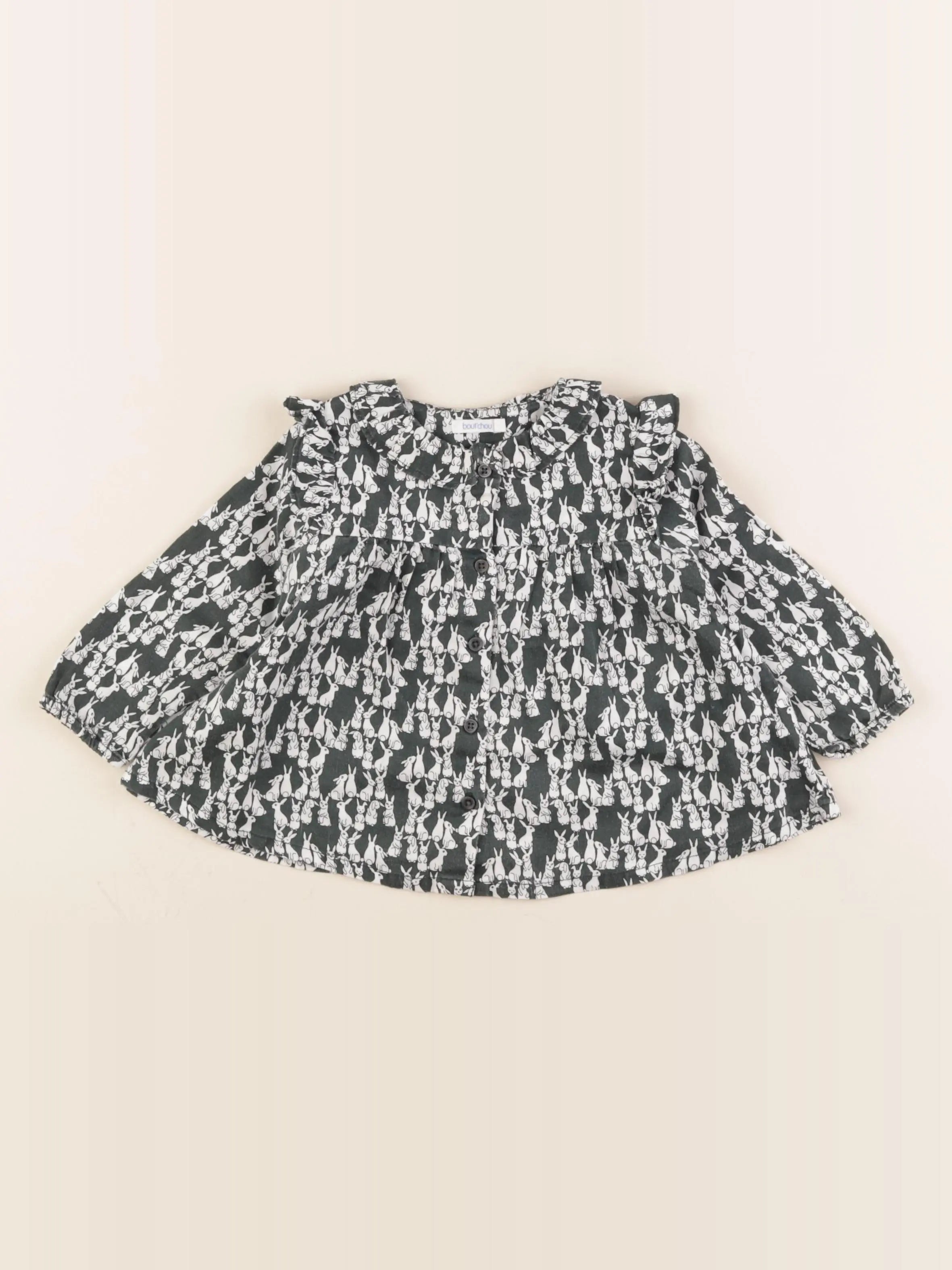 Boutchou - blouse vert, blanc - 12 mois