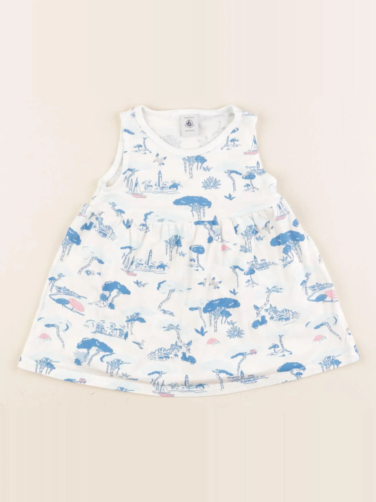 Petit Bateau - robe blanc, bleu - 12 mois