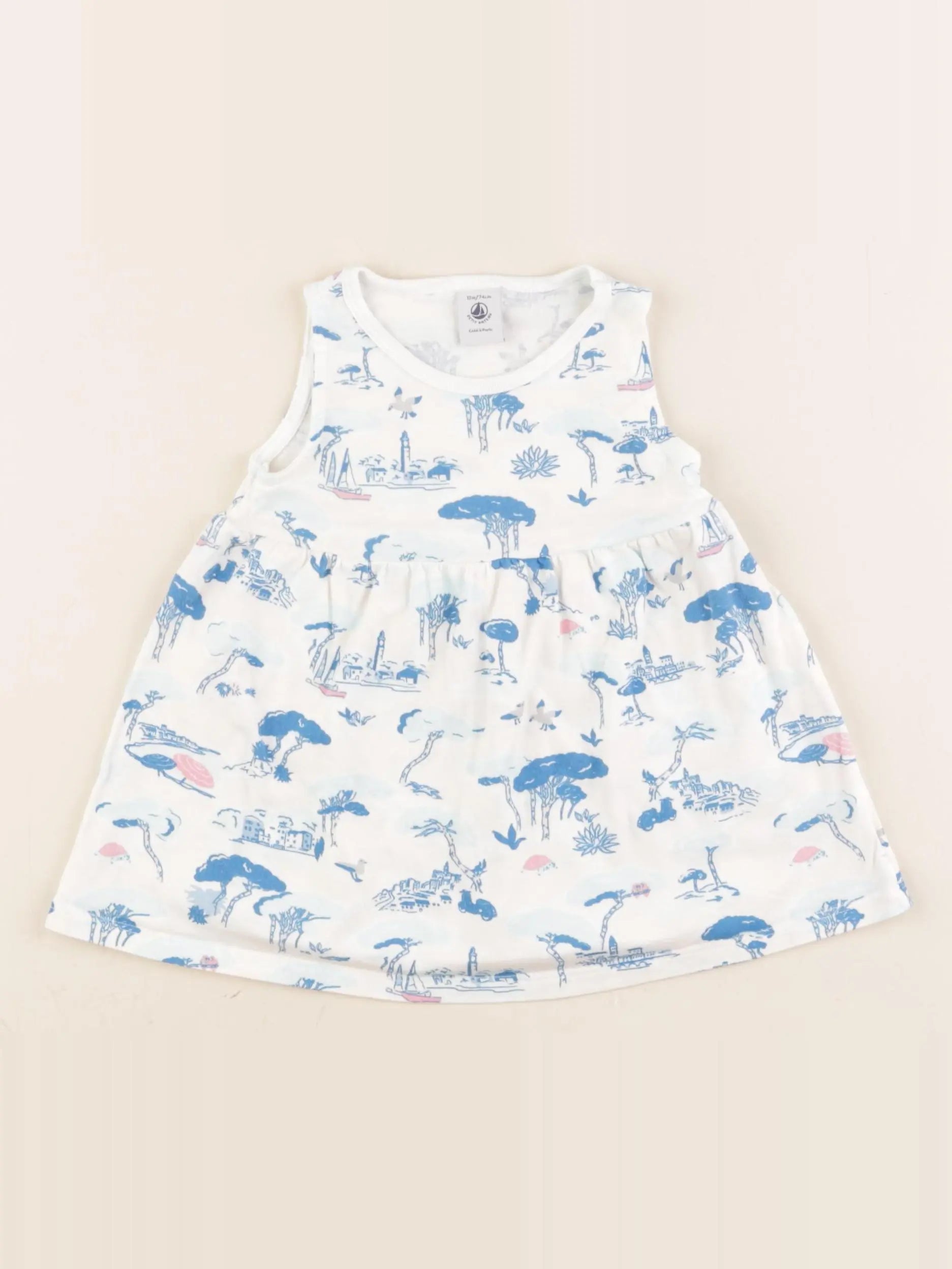 Petit Bateau - robe blanc, bleu - 12 mois