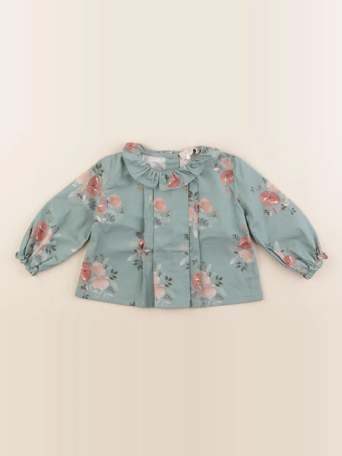 Bonnet à Pompon - blouse vert - 6 mois