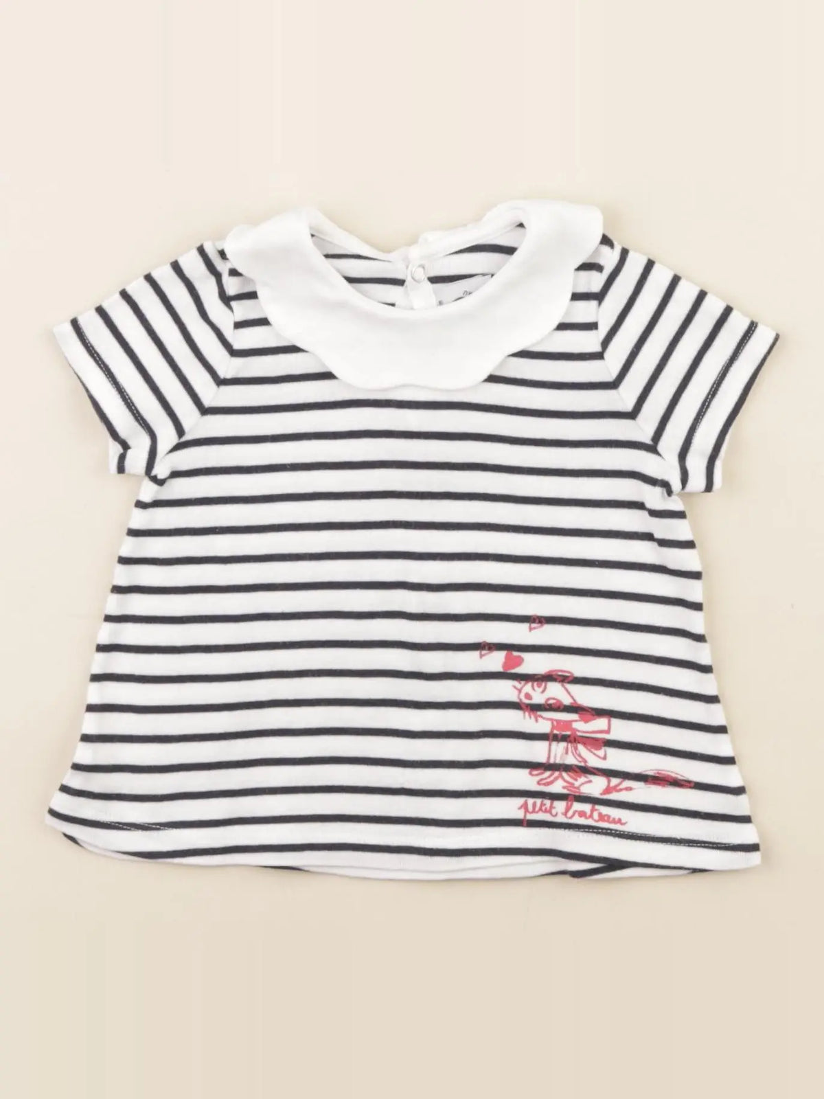 Petit Bateau - tee-shirt blanc, bleu - 6 mois