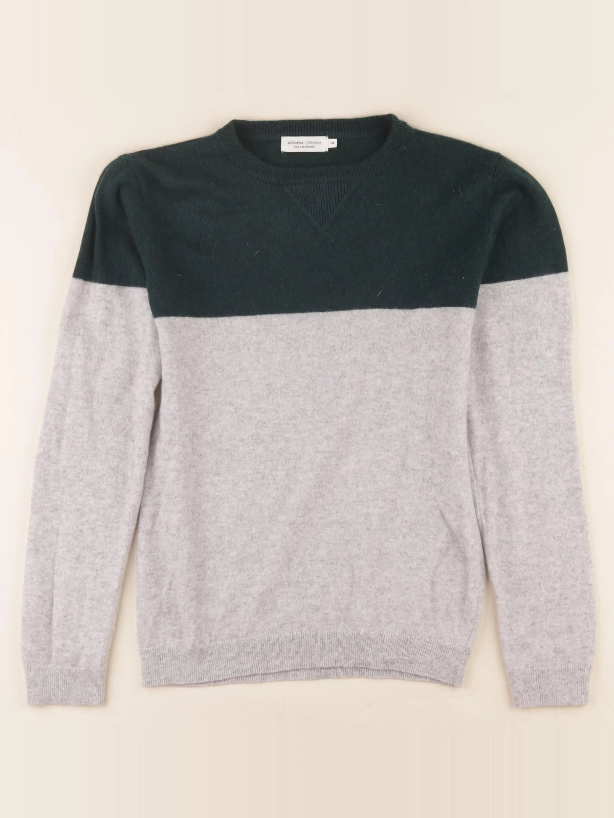 Monoprix - pull gris, vert - 14 ans