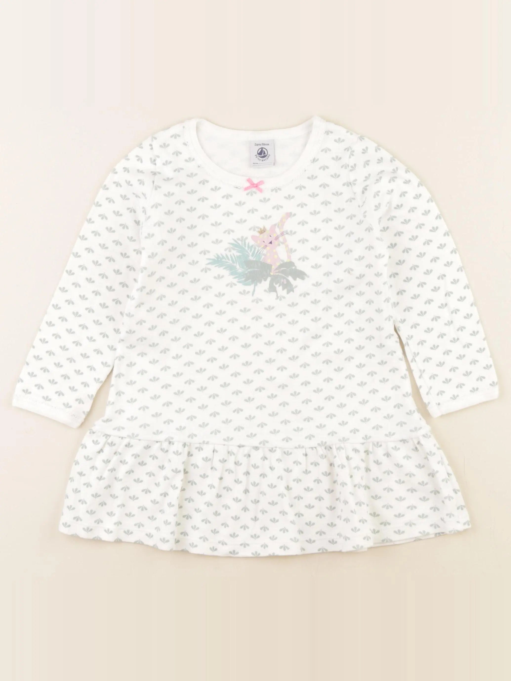 Petit Bateau - chemise de nuit blanc, vert - 2 ans