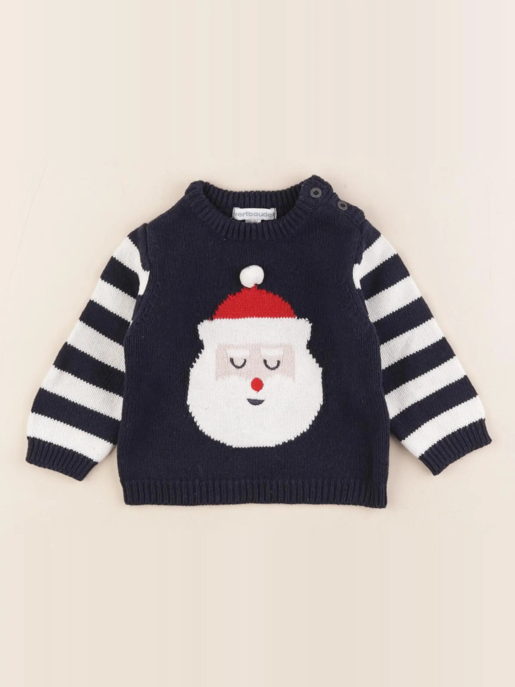 Vertbaudet - pull bleu, blanc - 6 mois