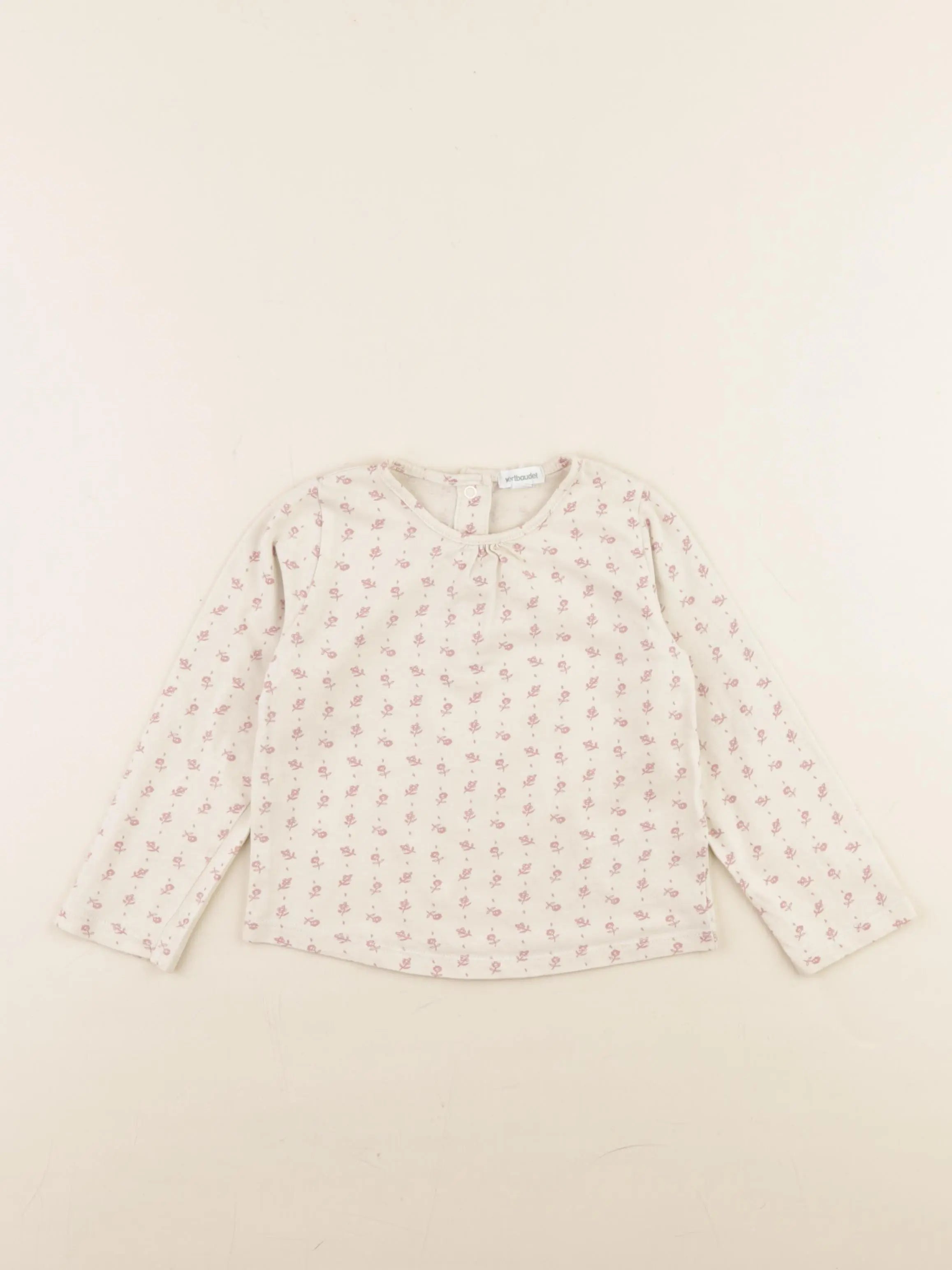 Vertbaudet - tee-shirt beige, rose - 24 mois