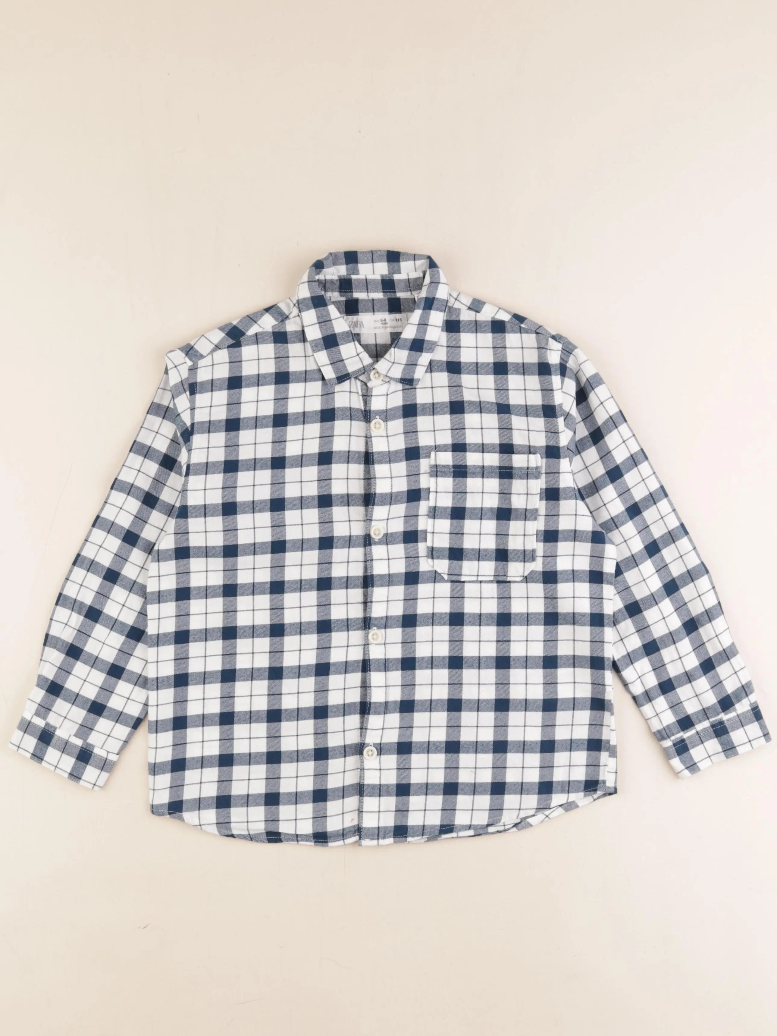 Zara - chemise blanc, bleu - 5/6 ans