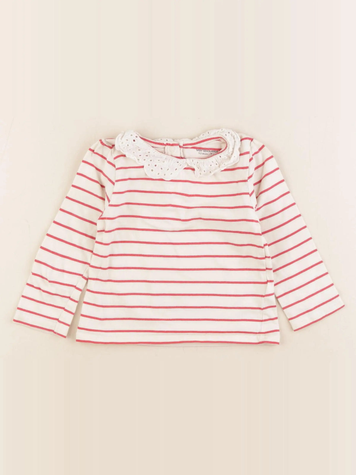 Vertbaudet - tee-shirt beige, rouge - 12 mois