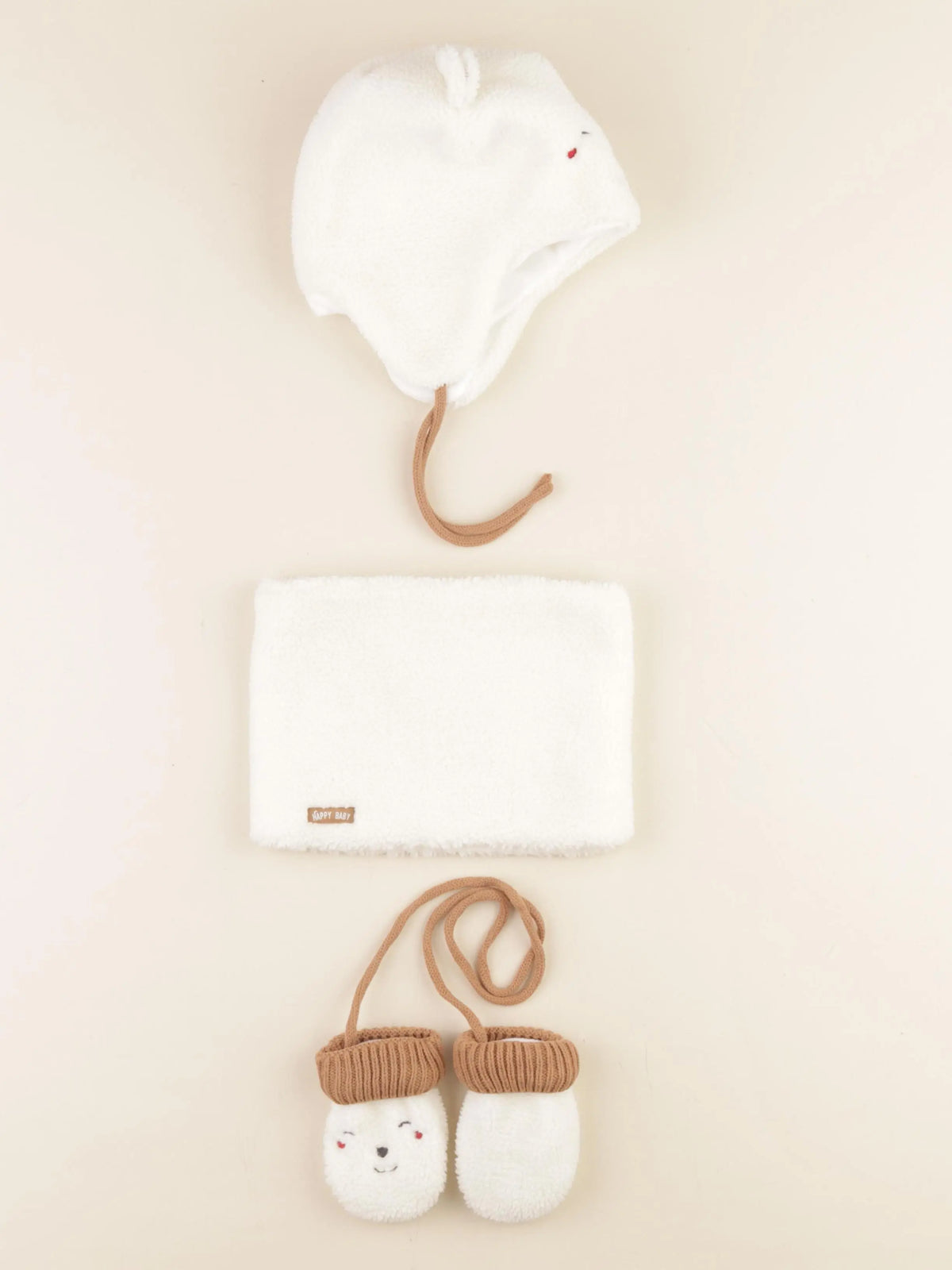 Vertbaudet - ensemble bonnet/moufles/tour de cou blanc, marron - 12/18 mois