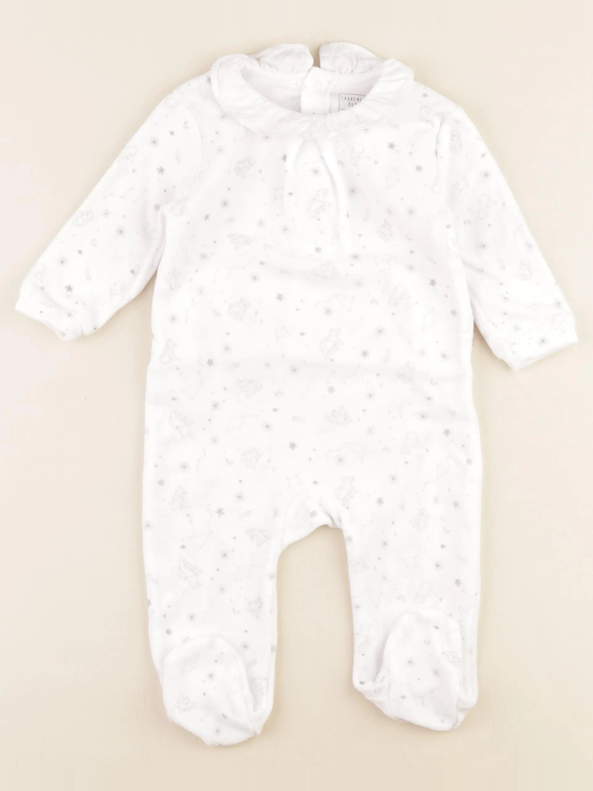 Carrément Beau - pyjama velours blanc, gris - 6 mois