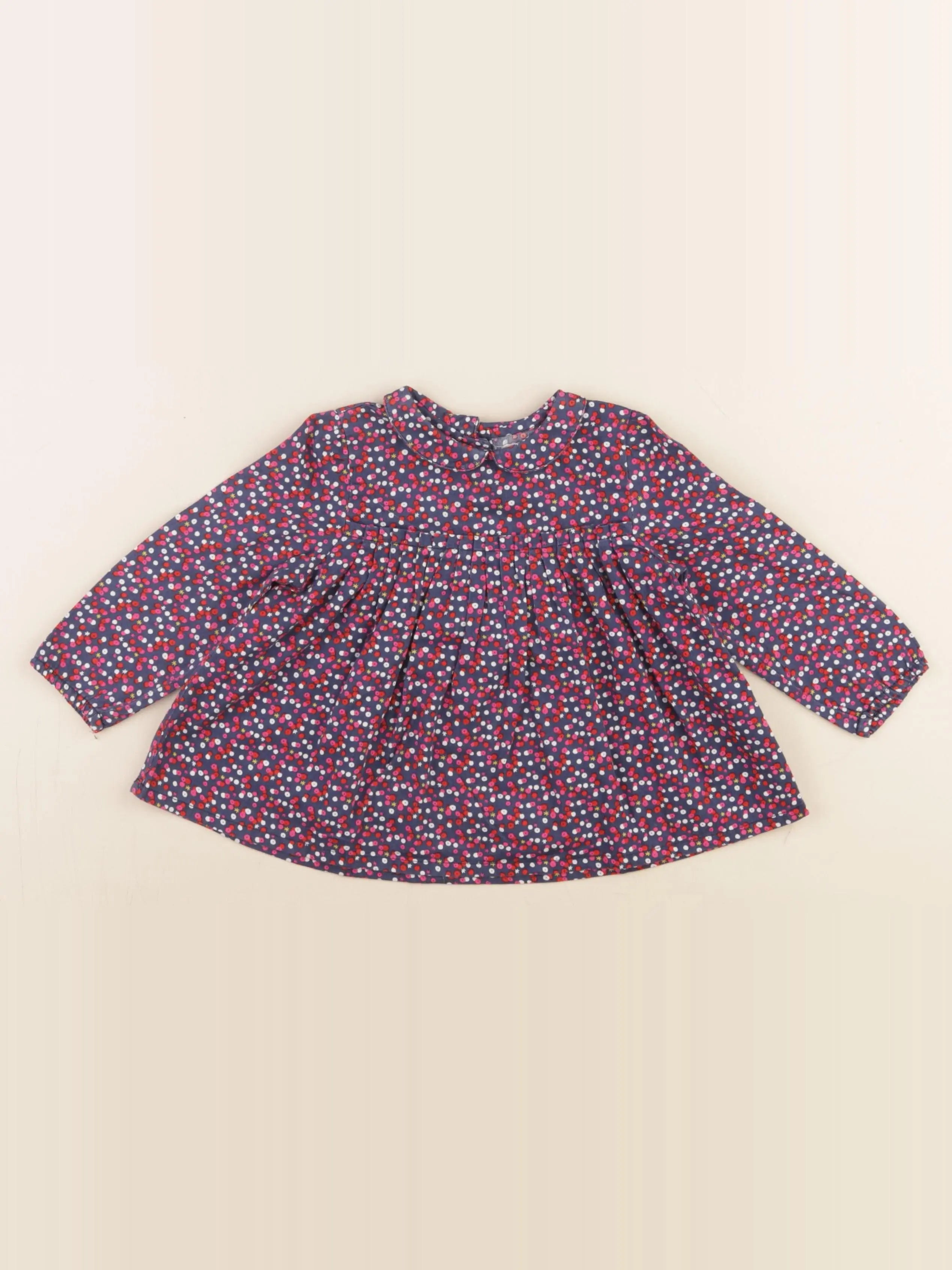 Boutchou - blouse bleu, rose - 12 mois