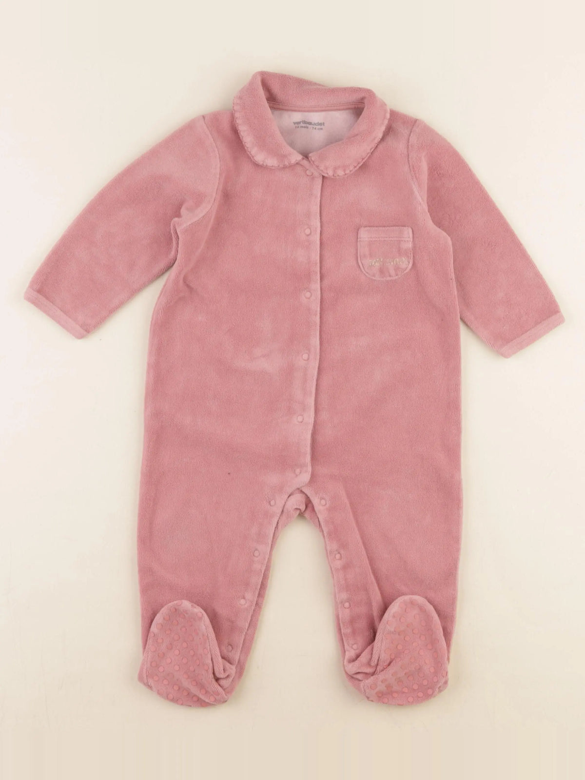 Vertbaudet - pyjama velours rose - 12 mois