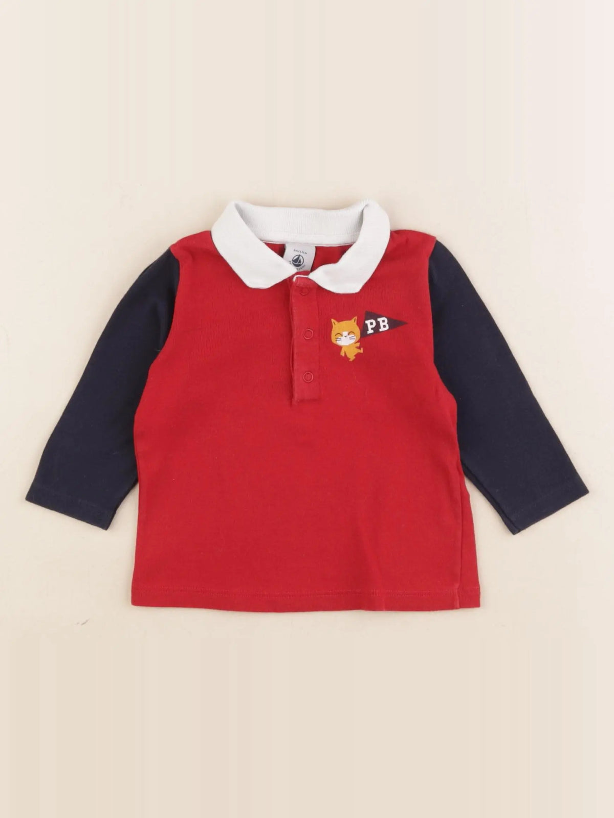 Petit Bateau - polo rouge, bleu - 6 mois