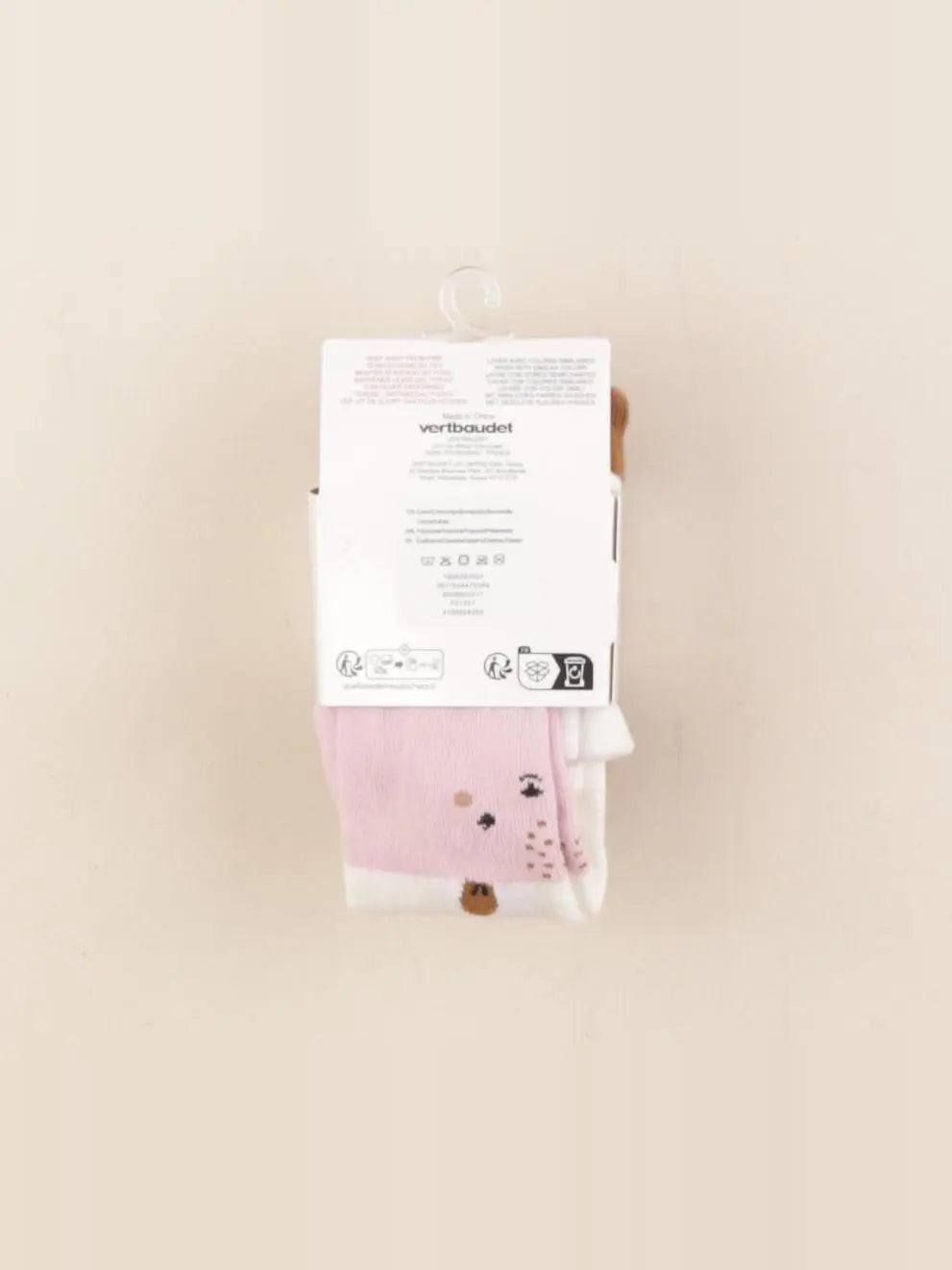 Vertbaudet - lot de 2 collants marron, rose, blanc - 3/6 mois