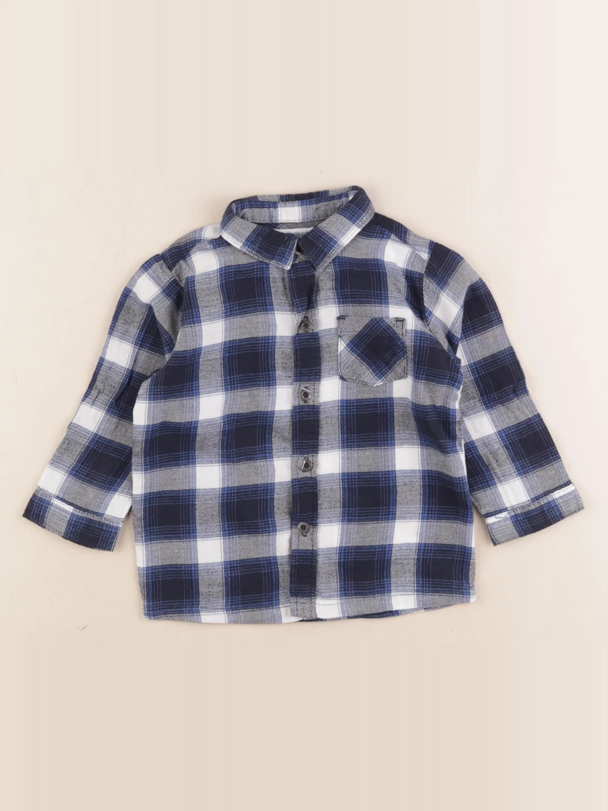 Vertbaudet - chemise bleu, blanc - 12 mois