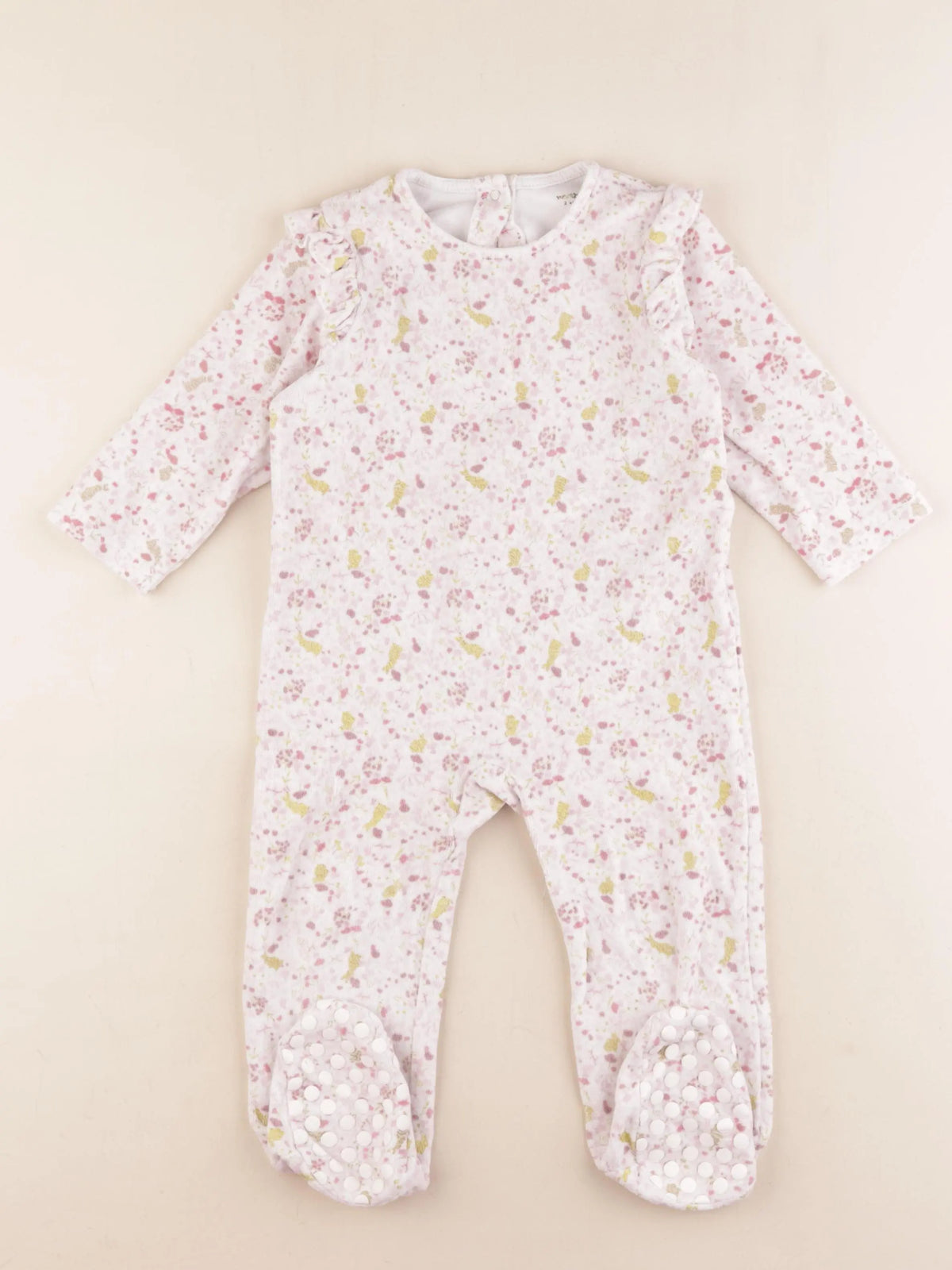 Vertbaudet - pyjama velours blanc, rose - 2 ans