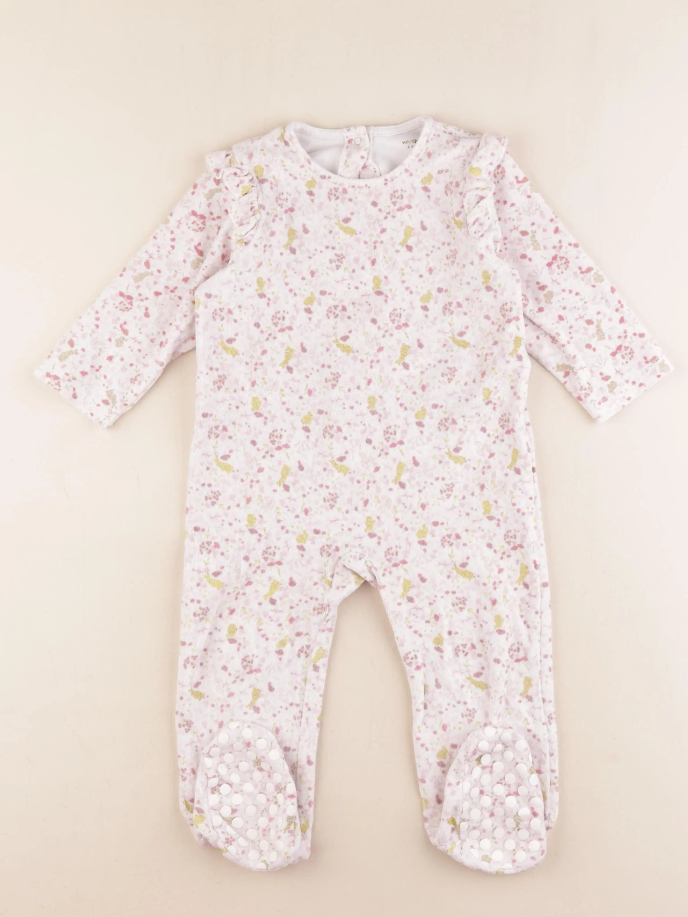 Vertbaudet - pyjama velours blanc, rose - 2 ans