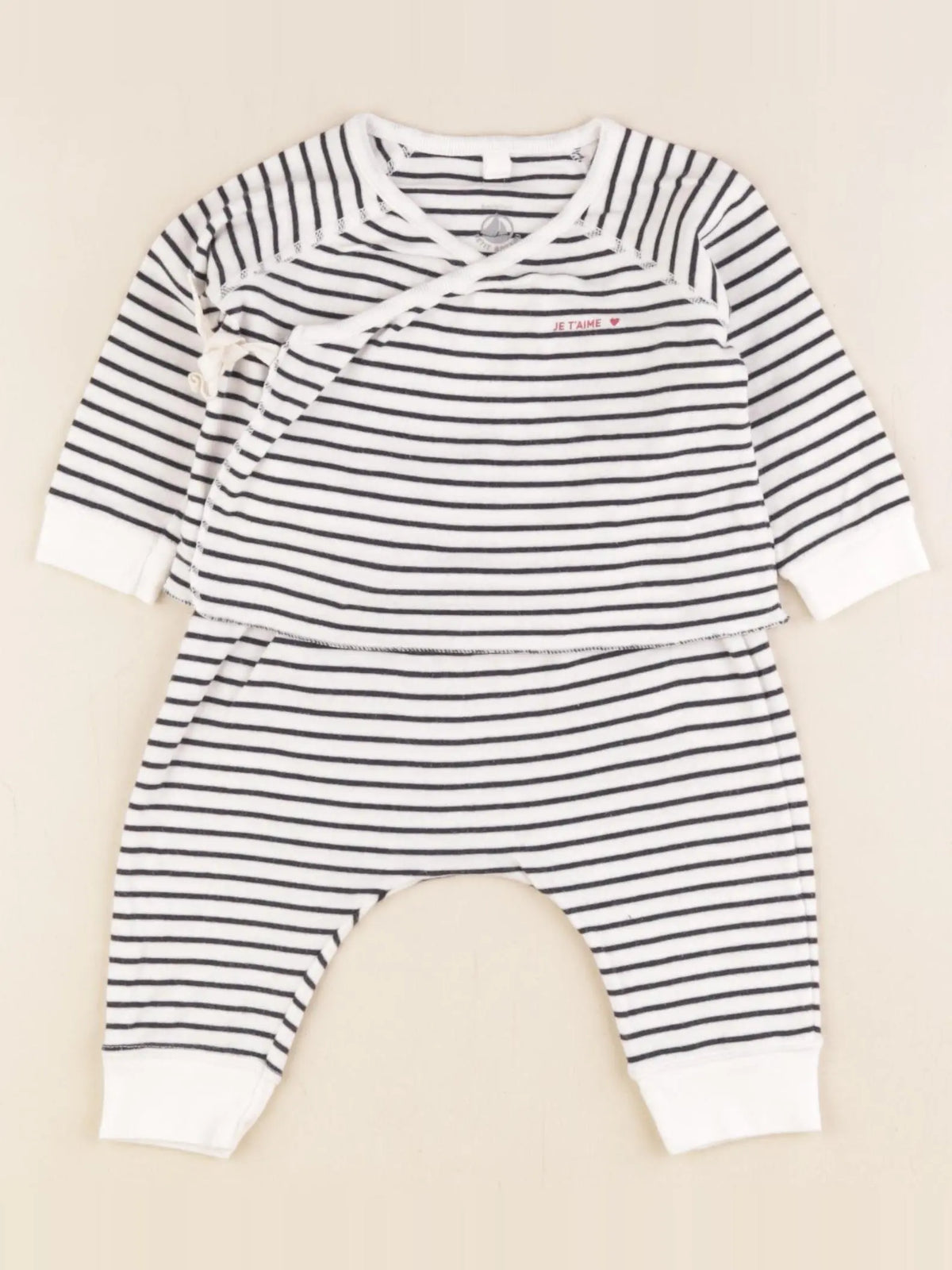 Petit Bateau - ensemble blanc, bleu - 6 mois