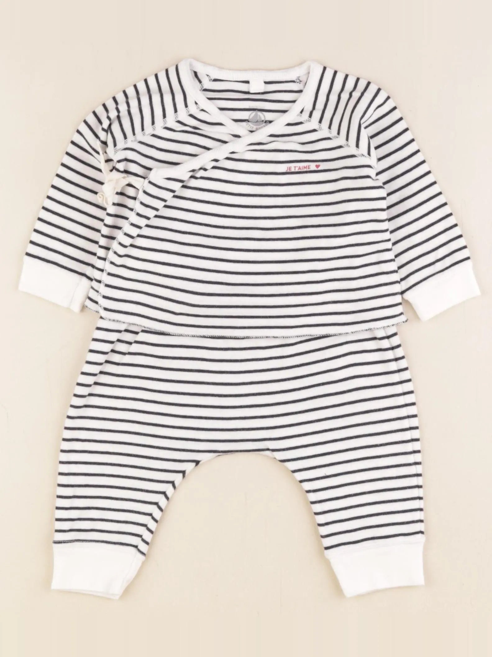 Petit Bateau - ensemble blanc, bleu - 6 mois