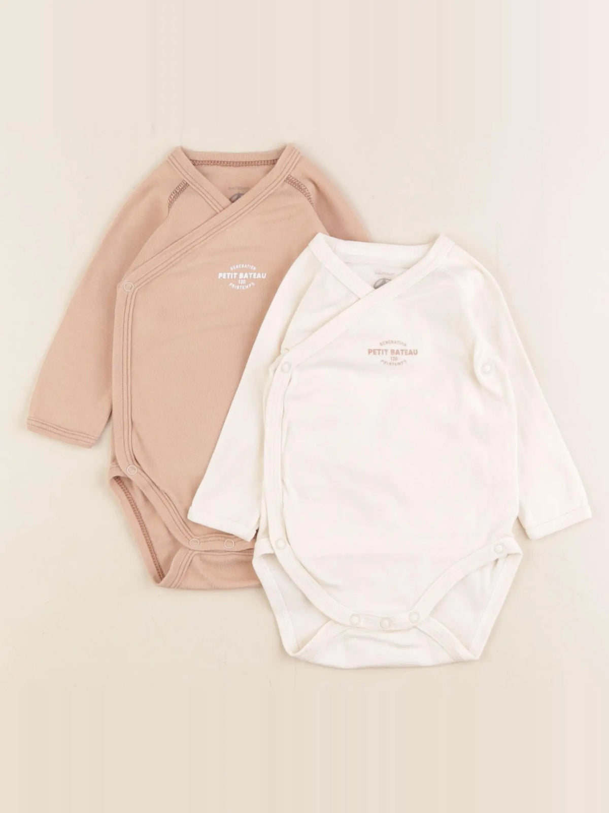 Petit Bateau - lot de 2 bodies en coton beige, marron - 3 mois