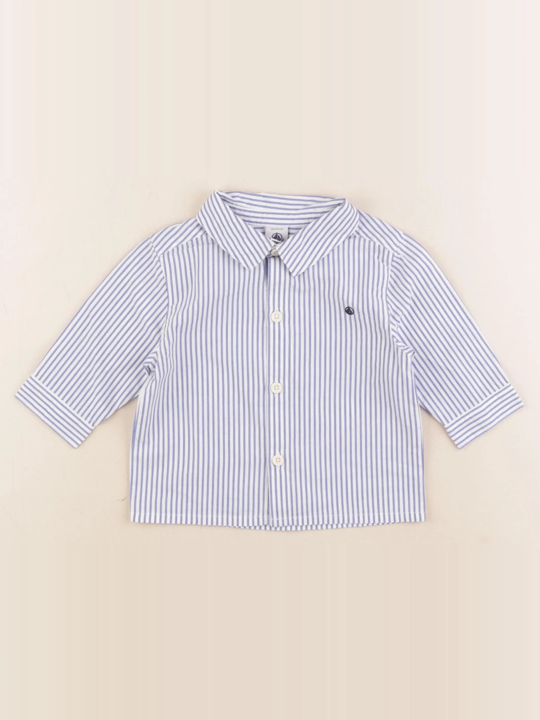 Petit Bateau - chemise bleu, blanc - 12 mois