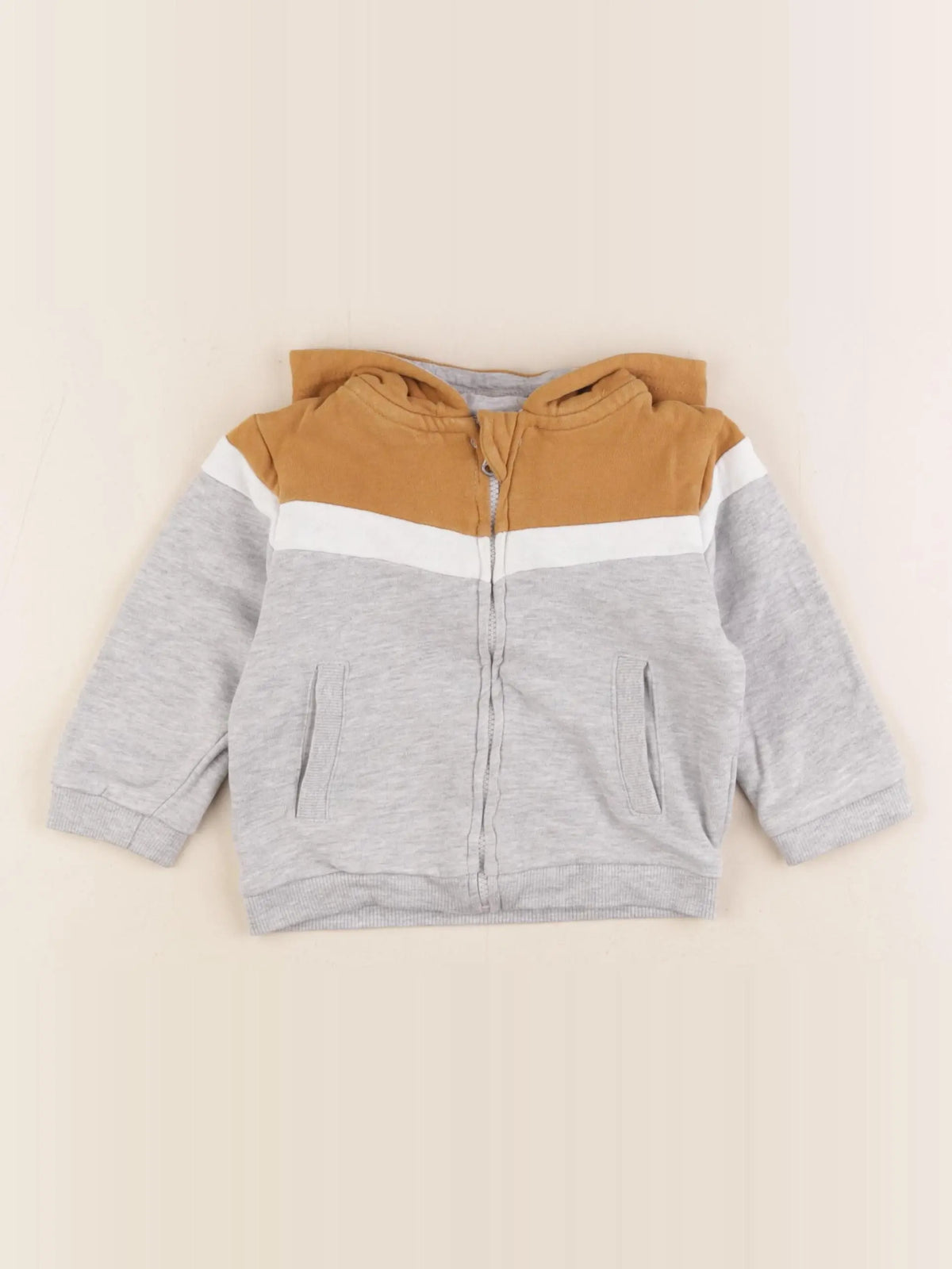 Vertbaudet - sweat gris, marron - 12 mois