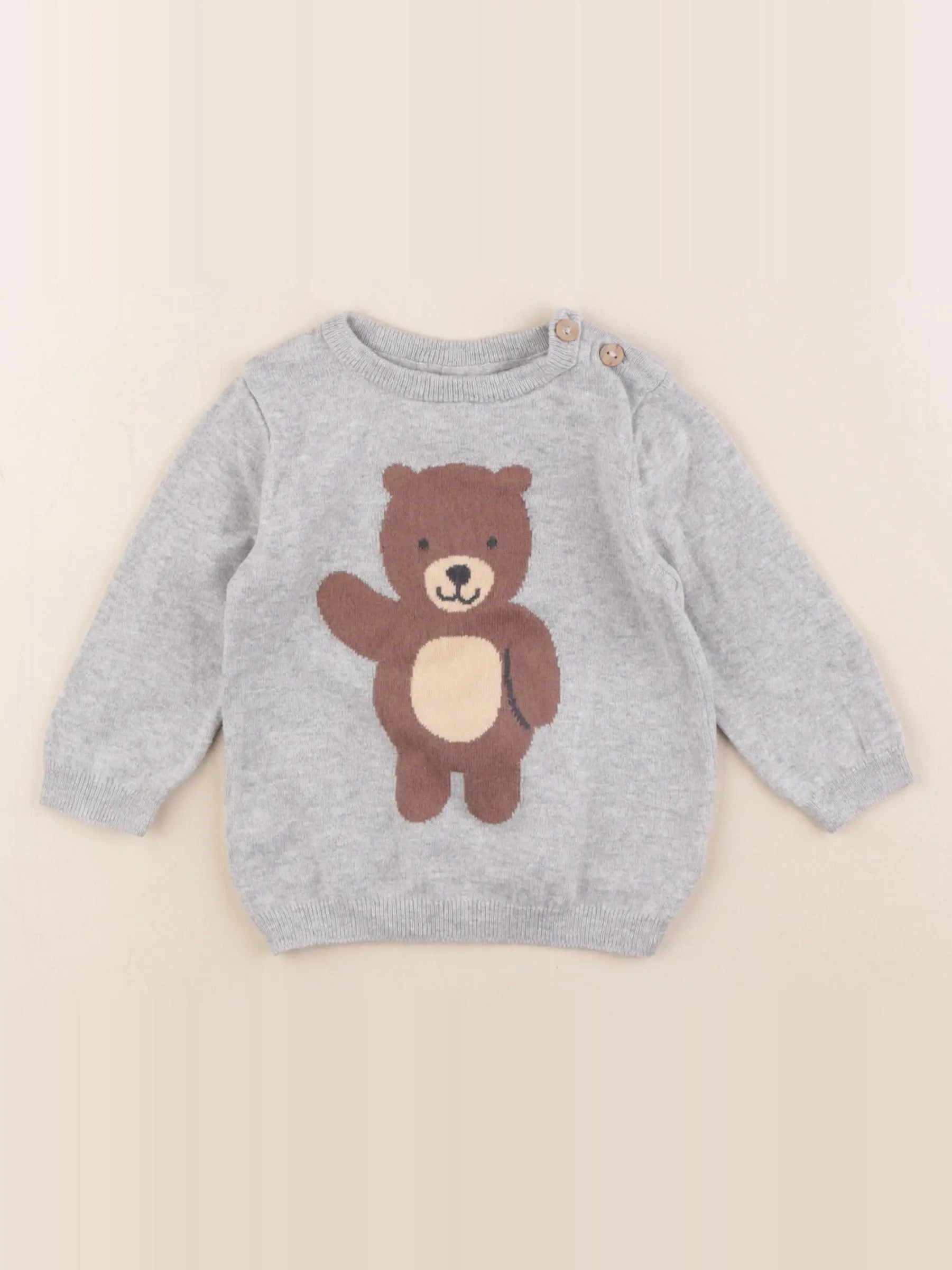 H&M - pull gris - 4/6 mois