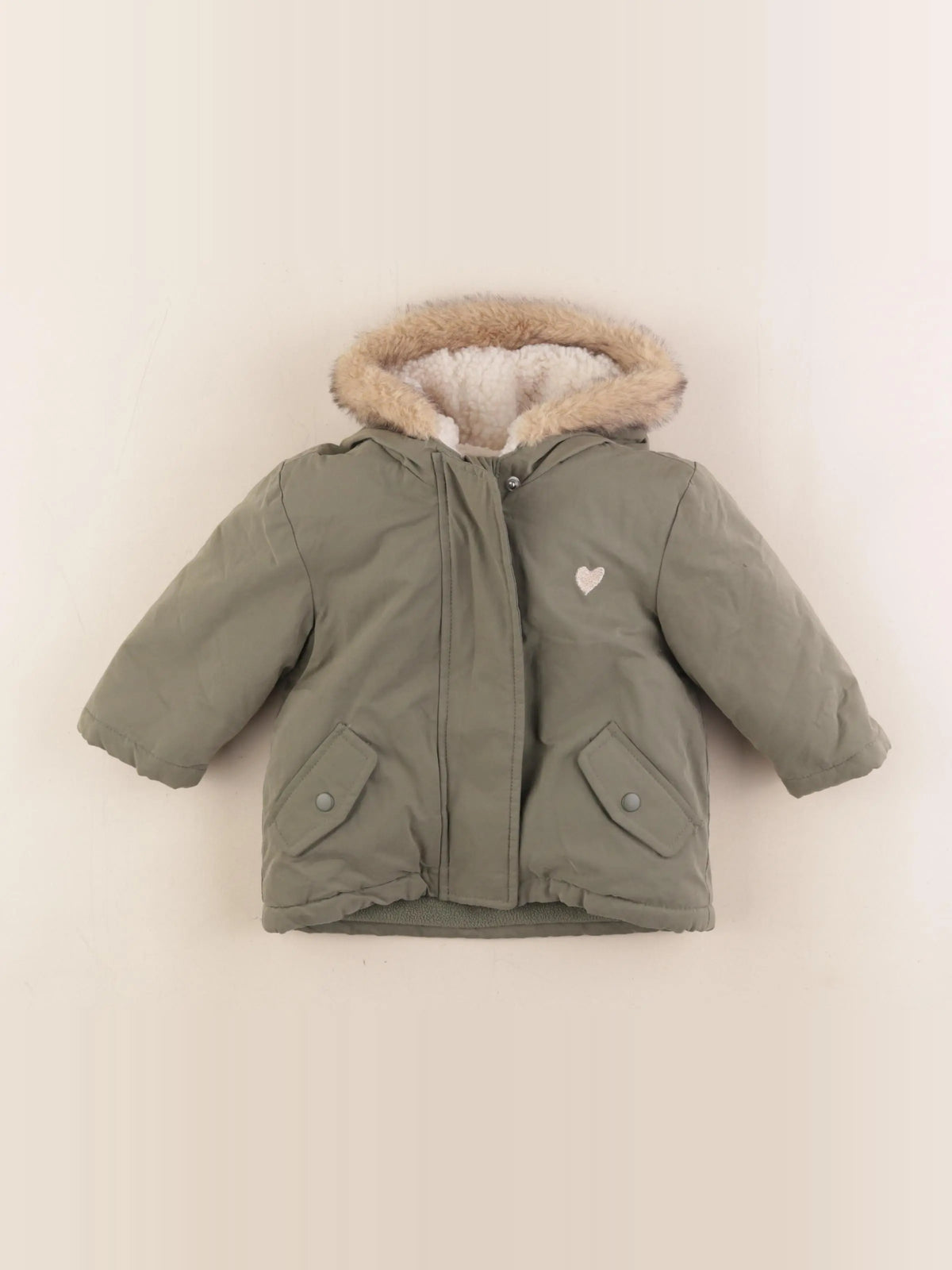 Vertbaudet - parka vert, or - 9 mois