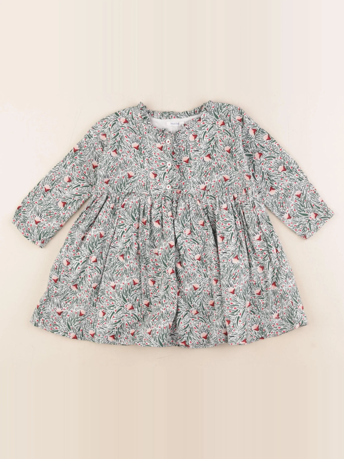 Boutchou - robe vert, blanc - 12 mois