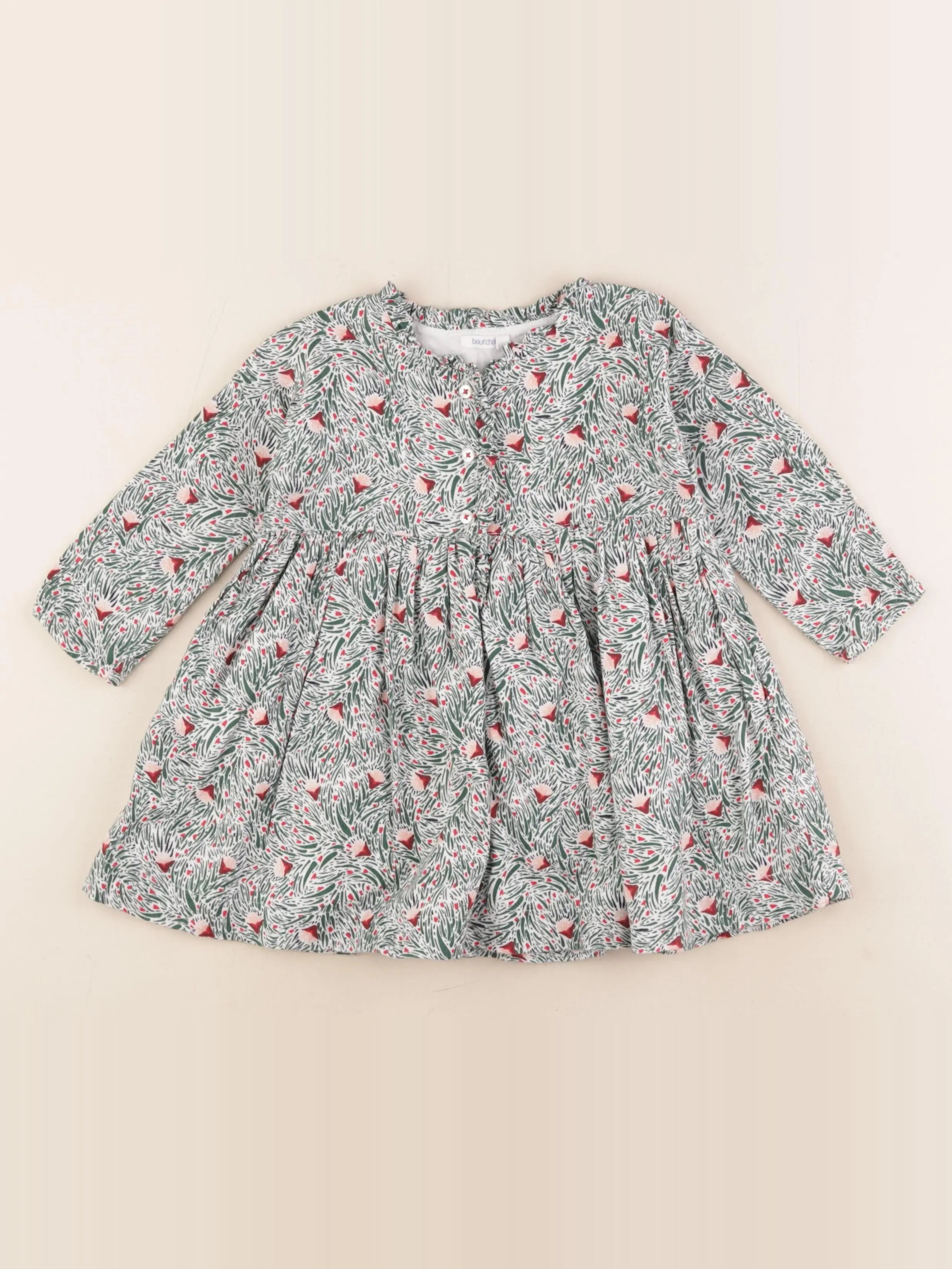 Boutchou - robe vert, blanc - 12 mois