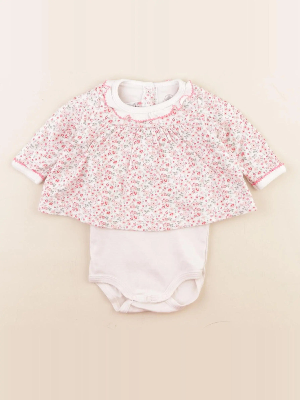 Petit Bateau - body tee-shirt blanc, rose - 3 mois