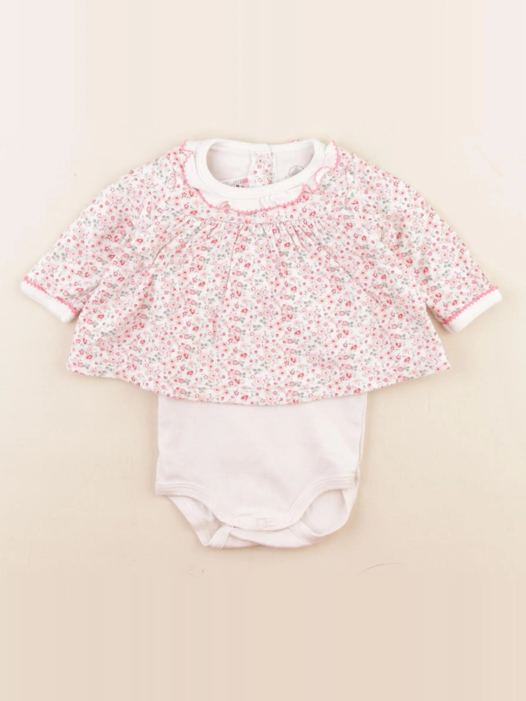 Petit Bateau - body tee-shirt blanc, rose - 3 mois