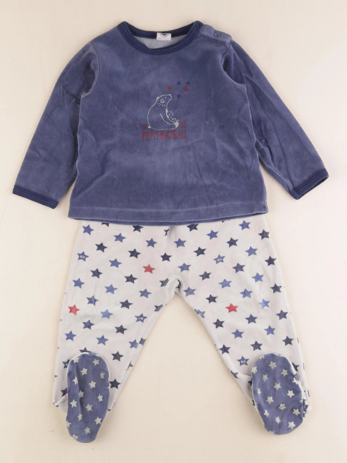 Petit Bateau - pyjama velours bleu - 24 mois