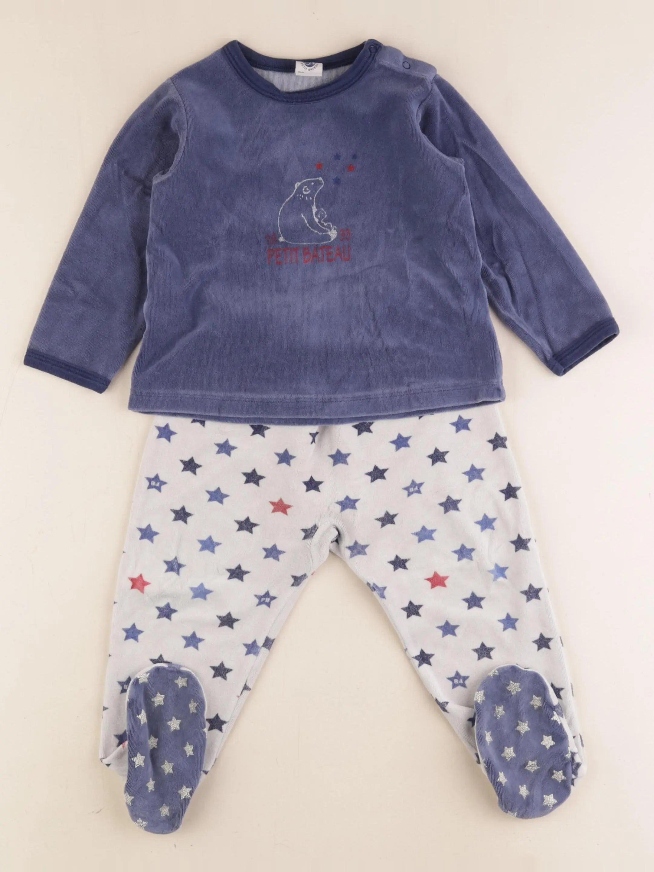 Petit Bateau - pyjama velours bleu - 24 mois