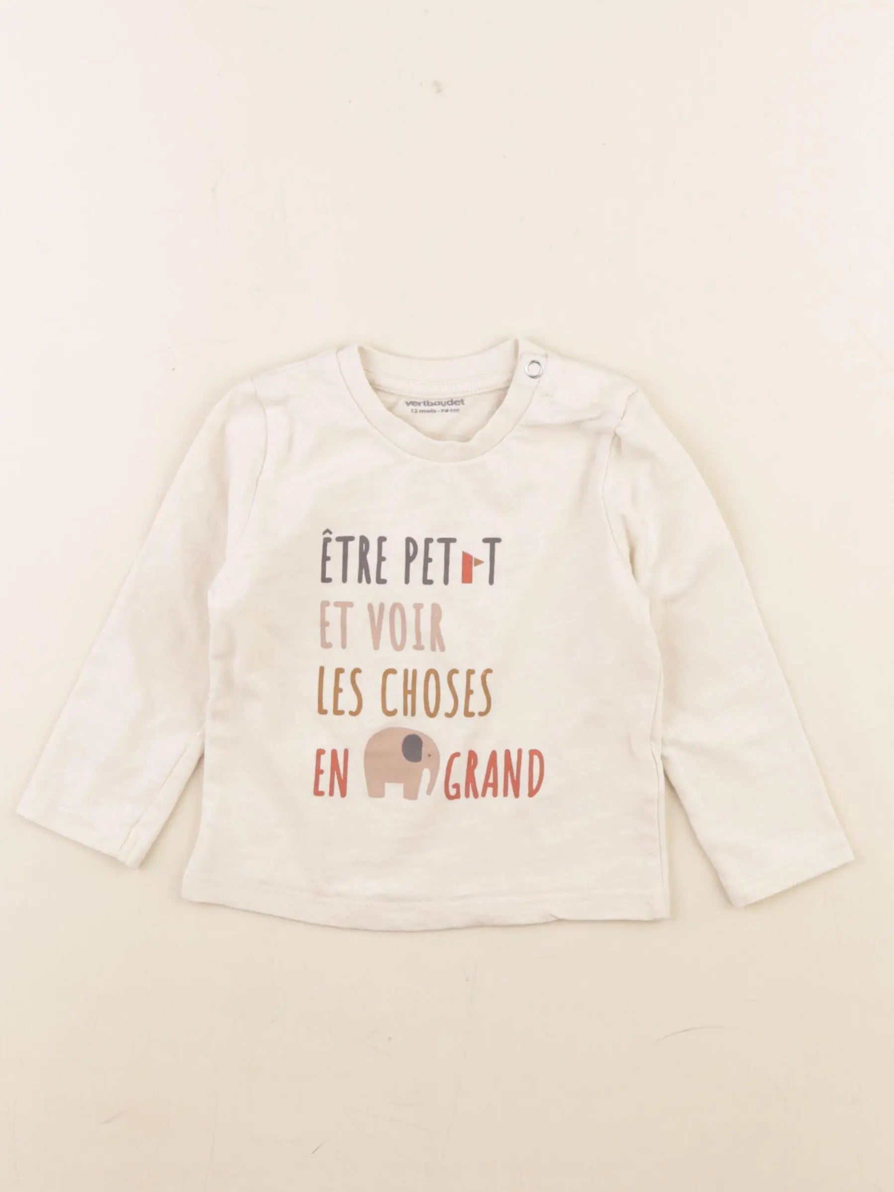 Vertbaudet - tee-shirt beige - 12 mois