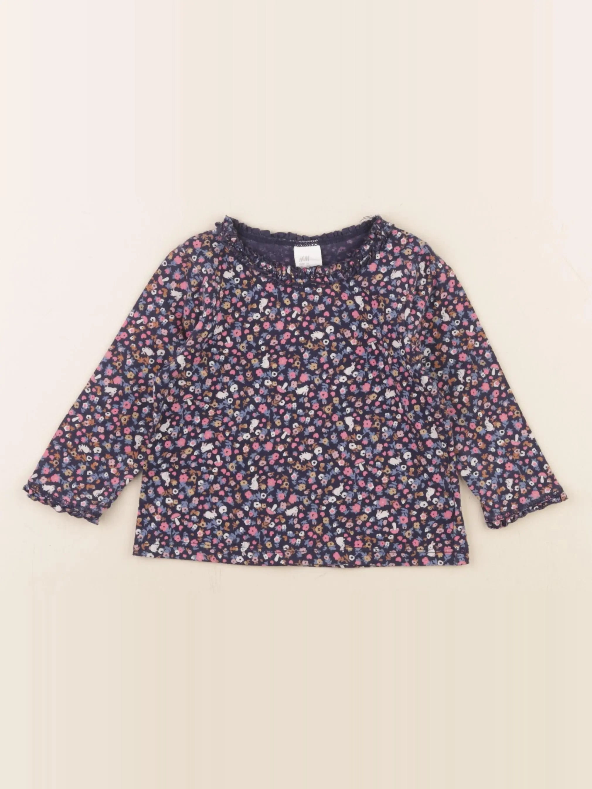 H&M - tee-shirt bleu, rose - 6/9 mois