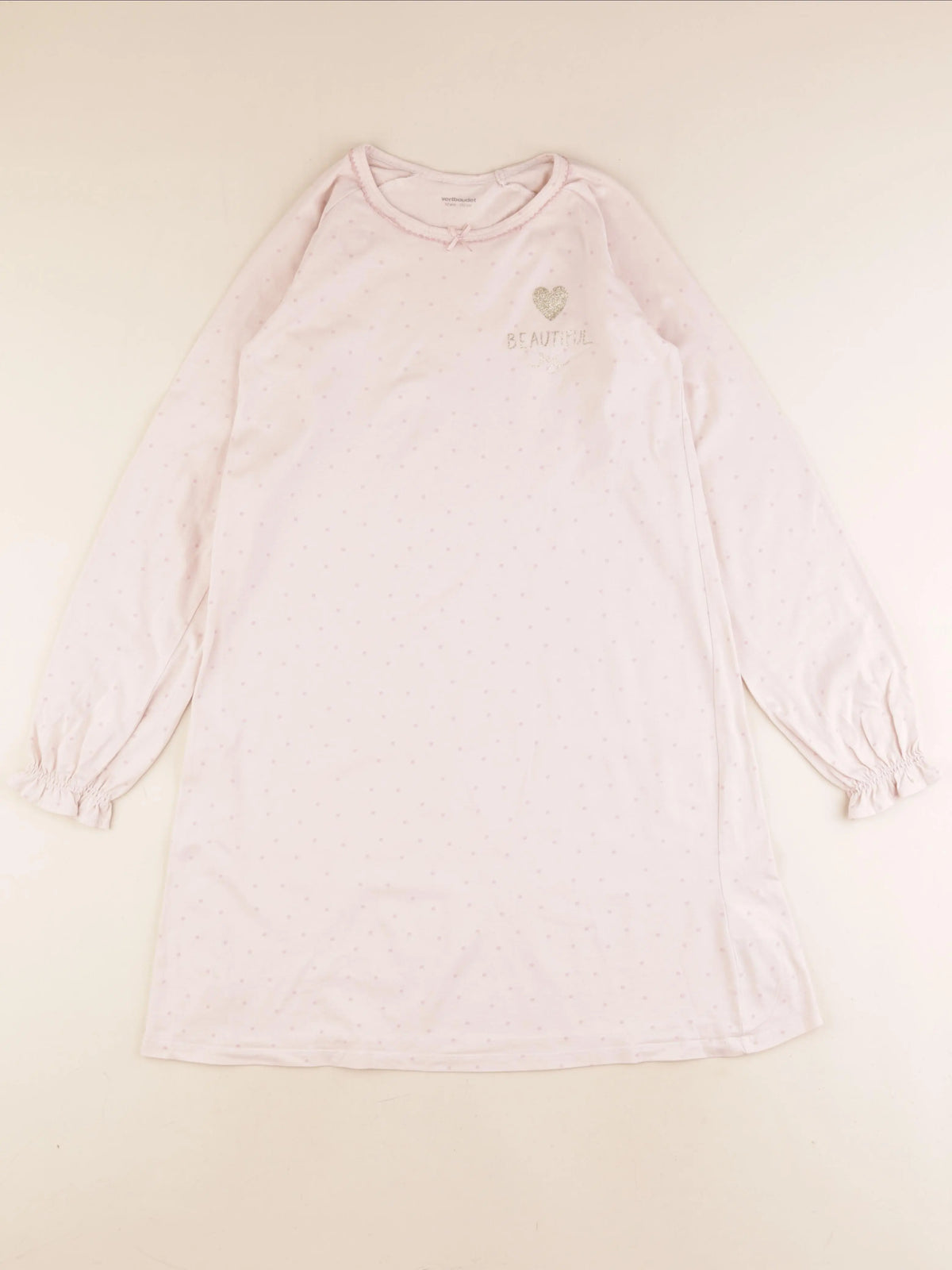 Vertbaudet - chemise de nuit coton beige, rose - 12 ans