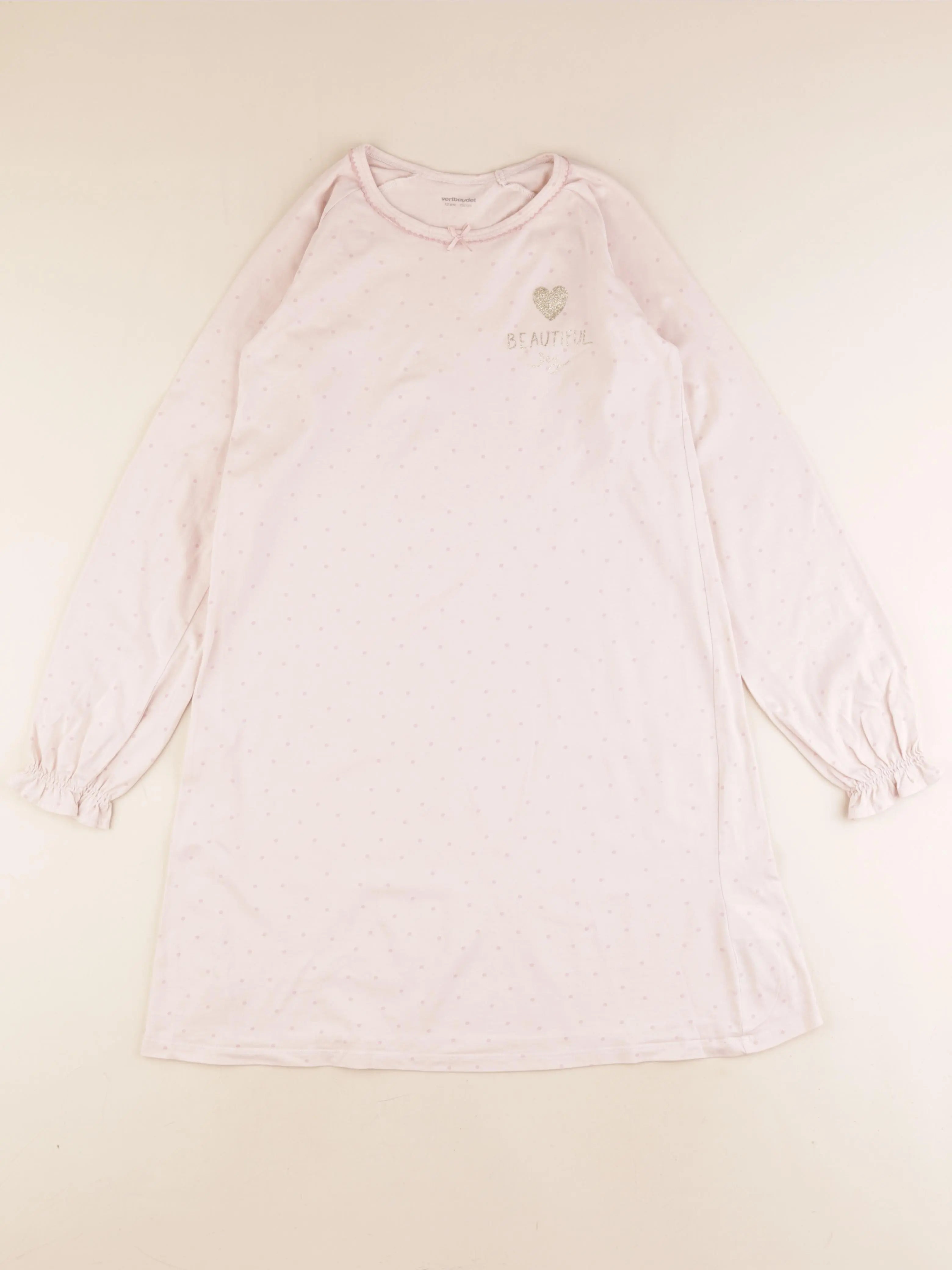 Vertbaudet - chemise de nuit coton beige, rose - 12 ans