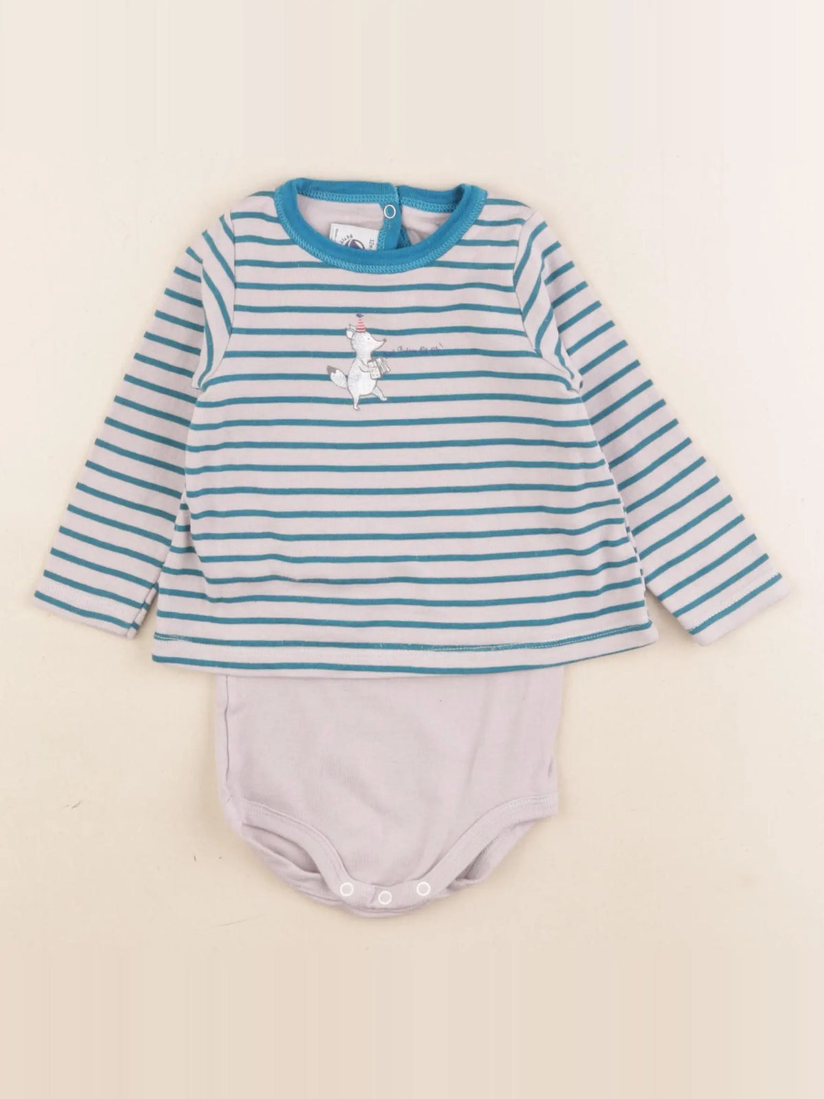 Petit Bateau - body à col gris - 12 mois