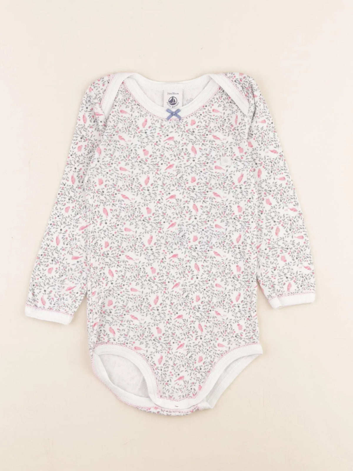 Petit Bateau - body blanc, rose - 24 mois
