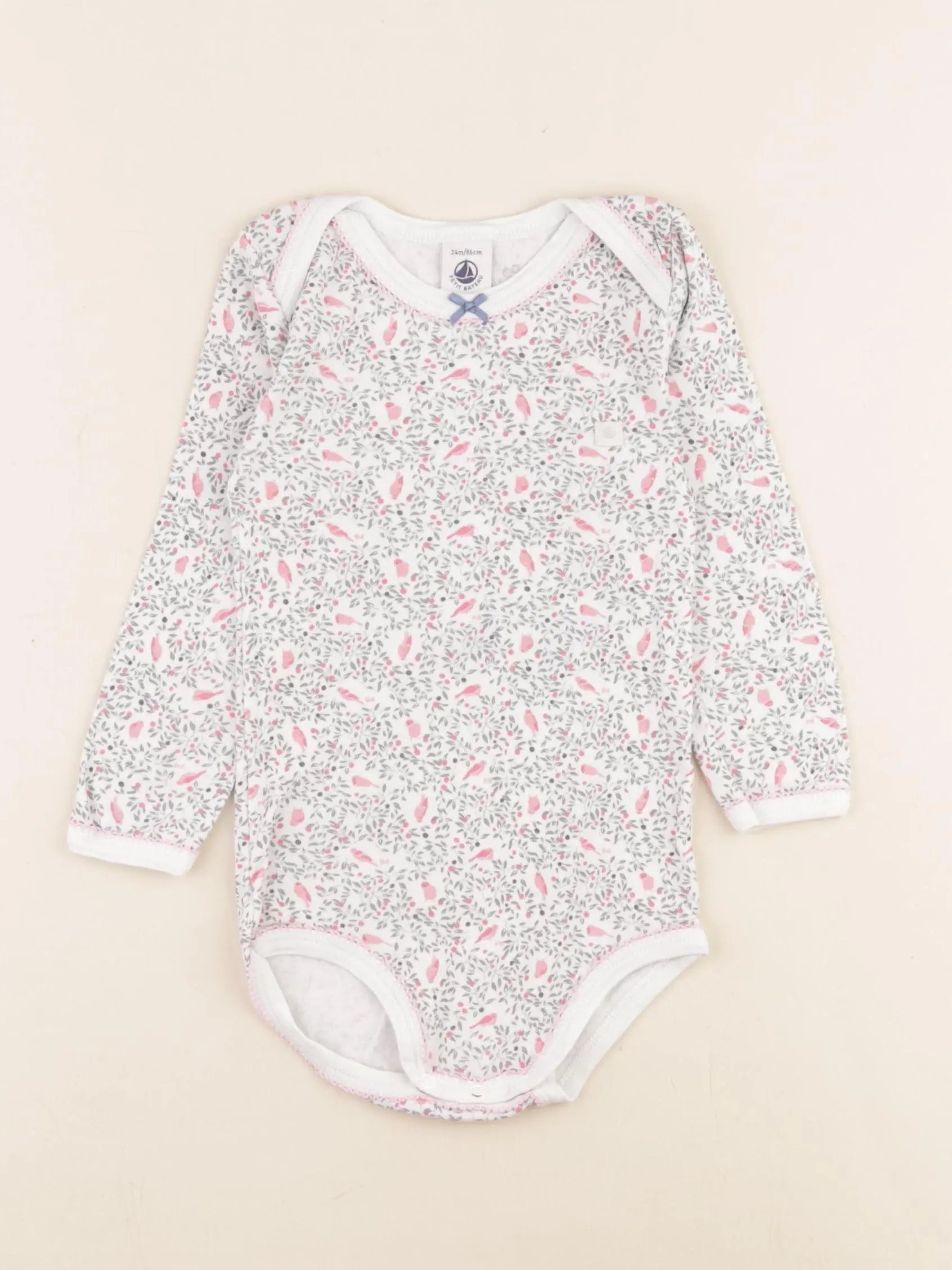 Petit Bateau - body blanc, rose - 24 mois