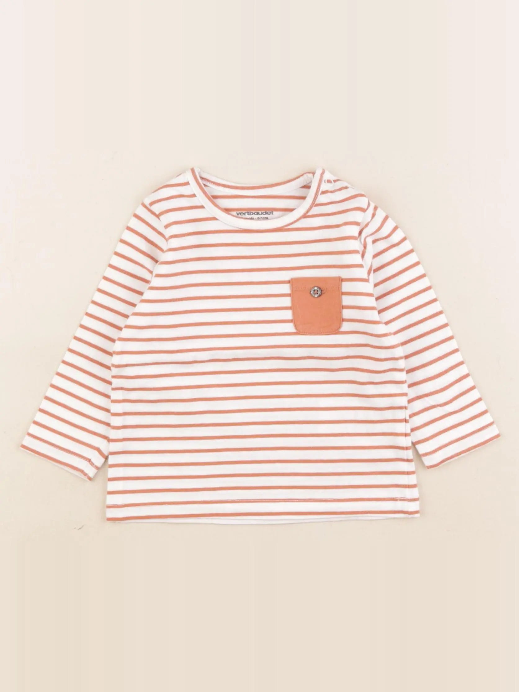 Vertbaudet - tee-shirt blanc, marron - 6 mois
